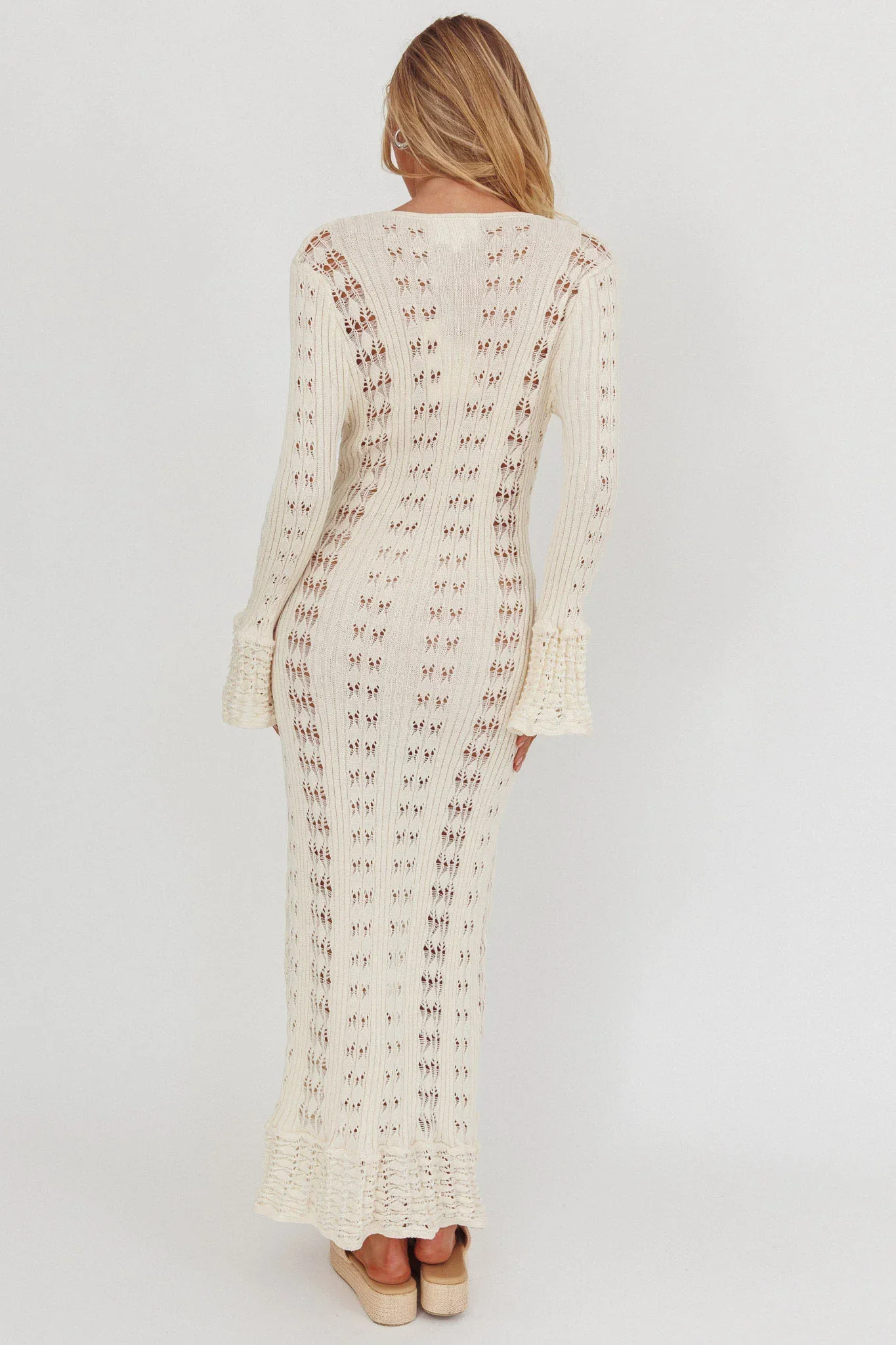 Portside Long Sleeve Knit Maxi Dress Cream