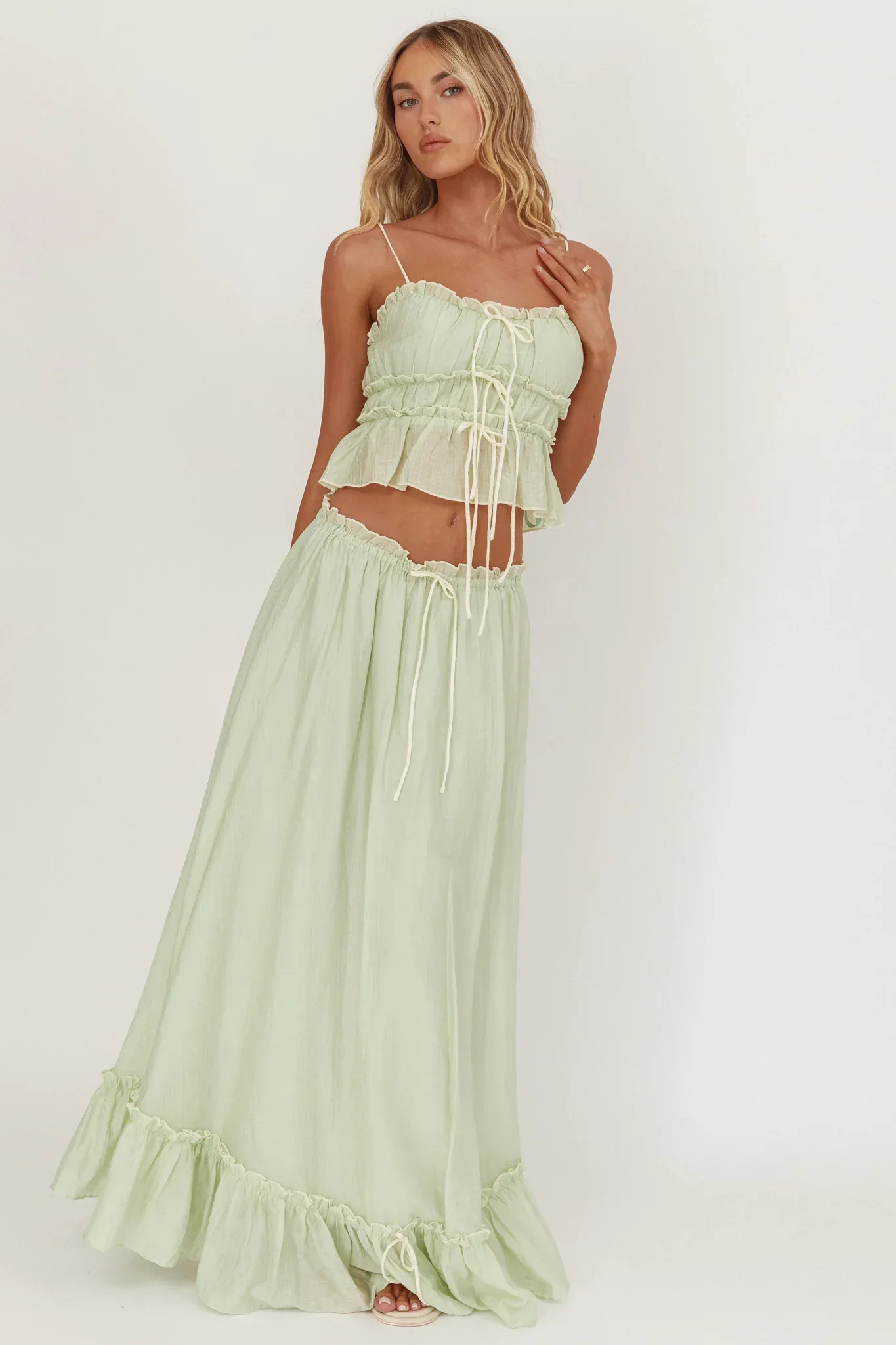 Maidens Tie Detail Overlock Maxi Skirt Sage