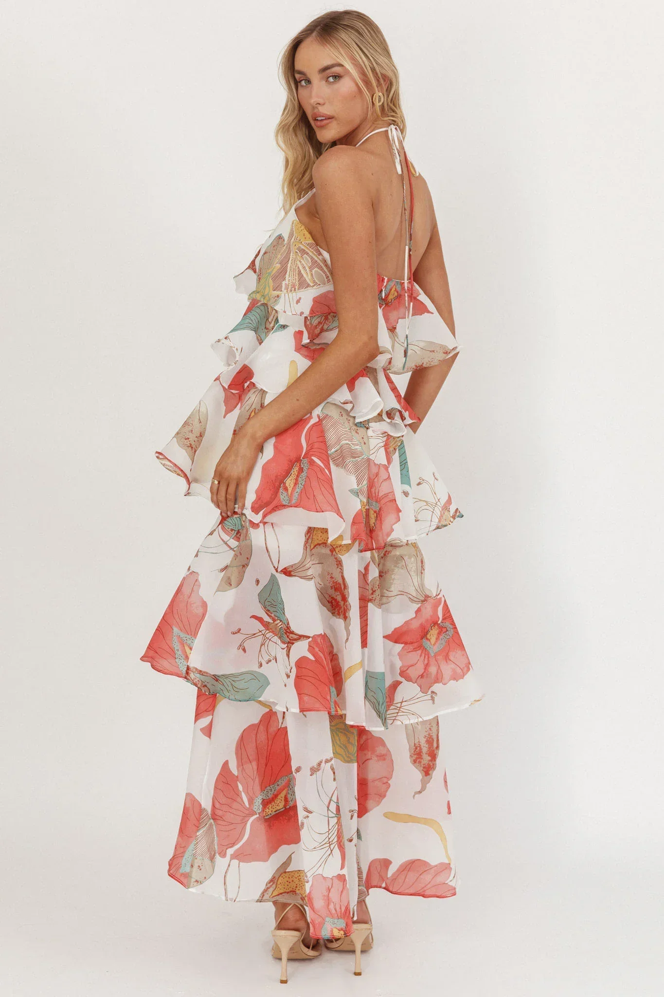 Darylyn Tiered Ruffle Maxi Dress Floral Red