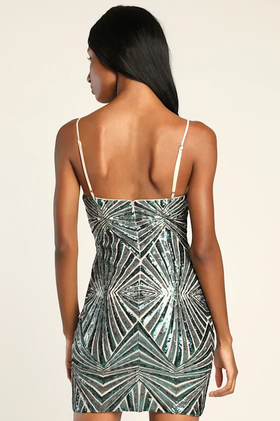Lost In Your Eyes Teal Sequin Bodycon Mini Dress
