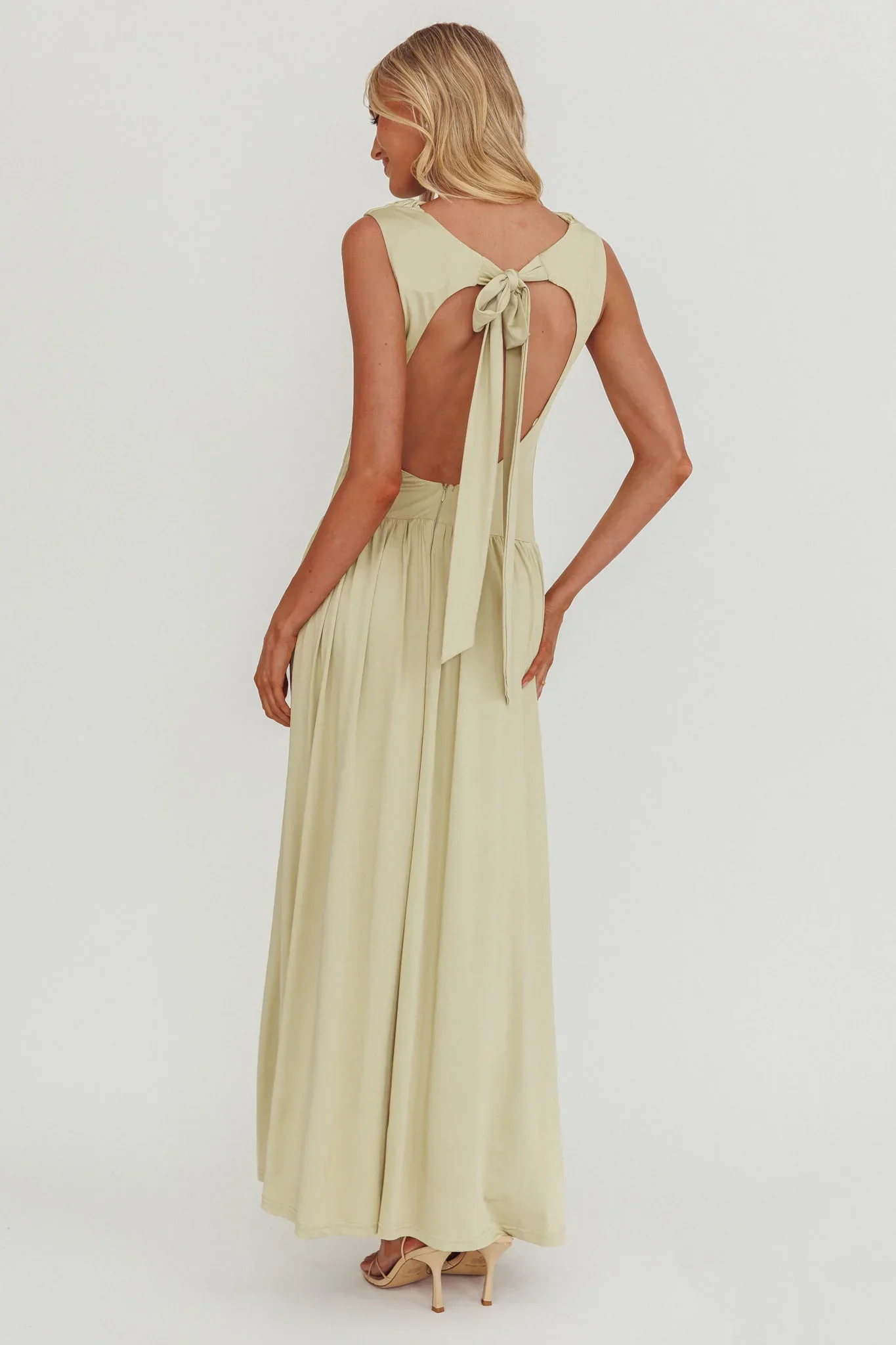 Dorothea High Cowl Open Back Maxi Dress Sage