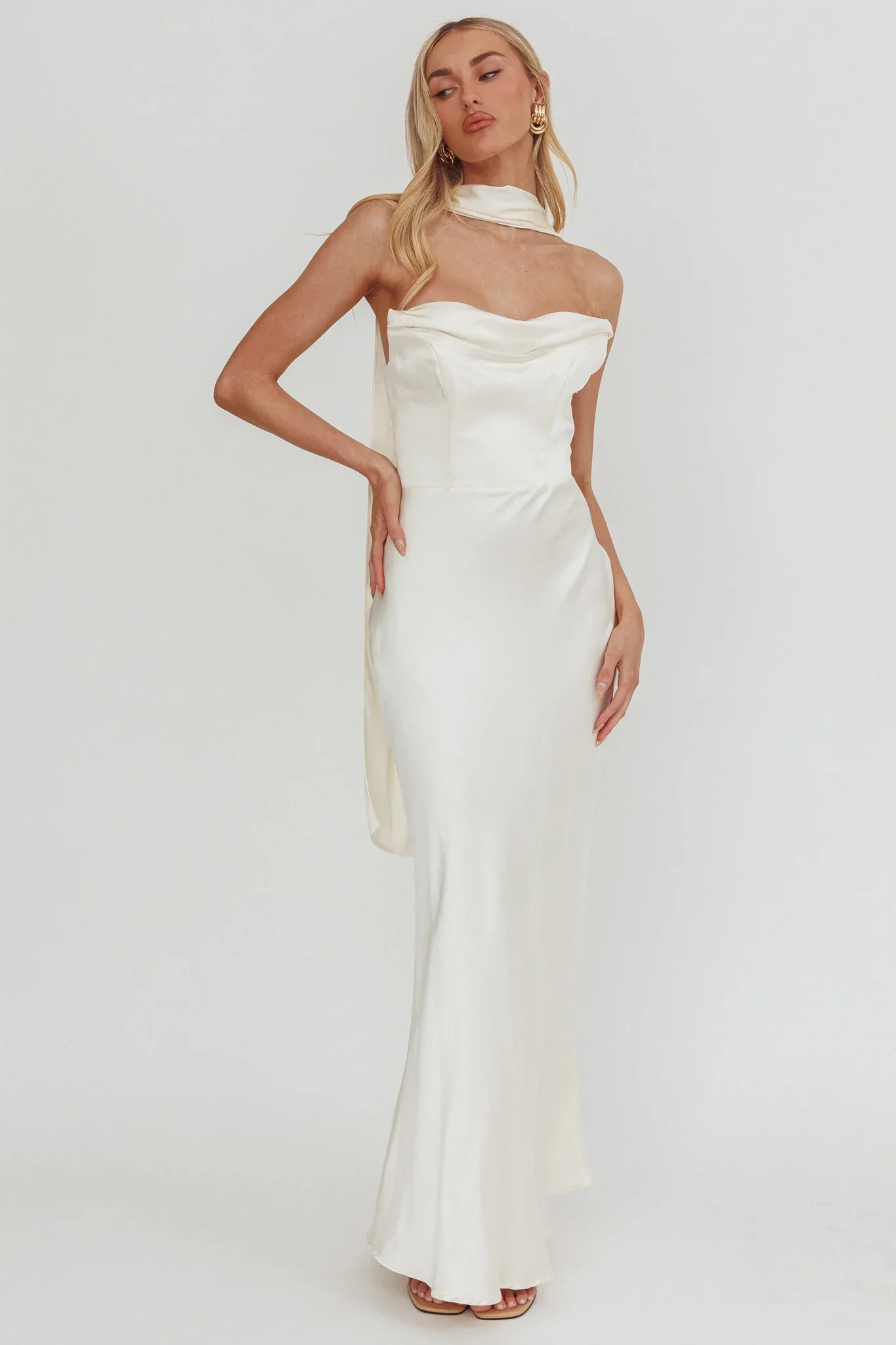 Navi Strapless Laced Back Maxi Dress Oyster