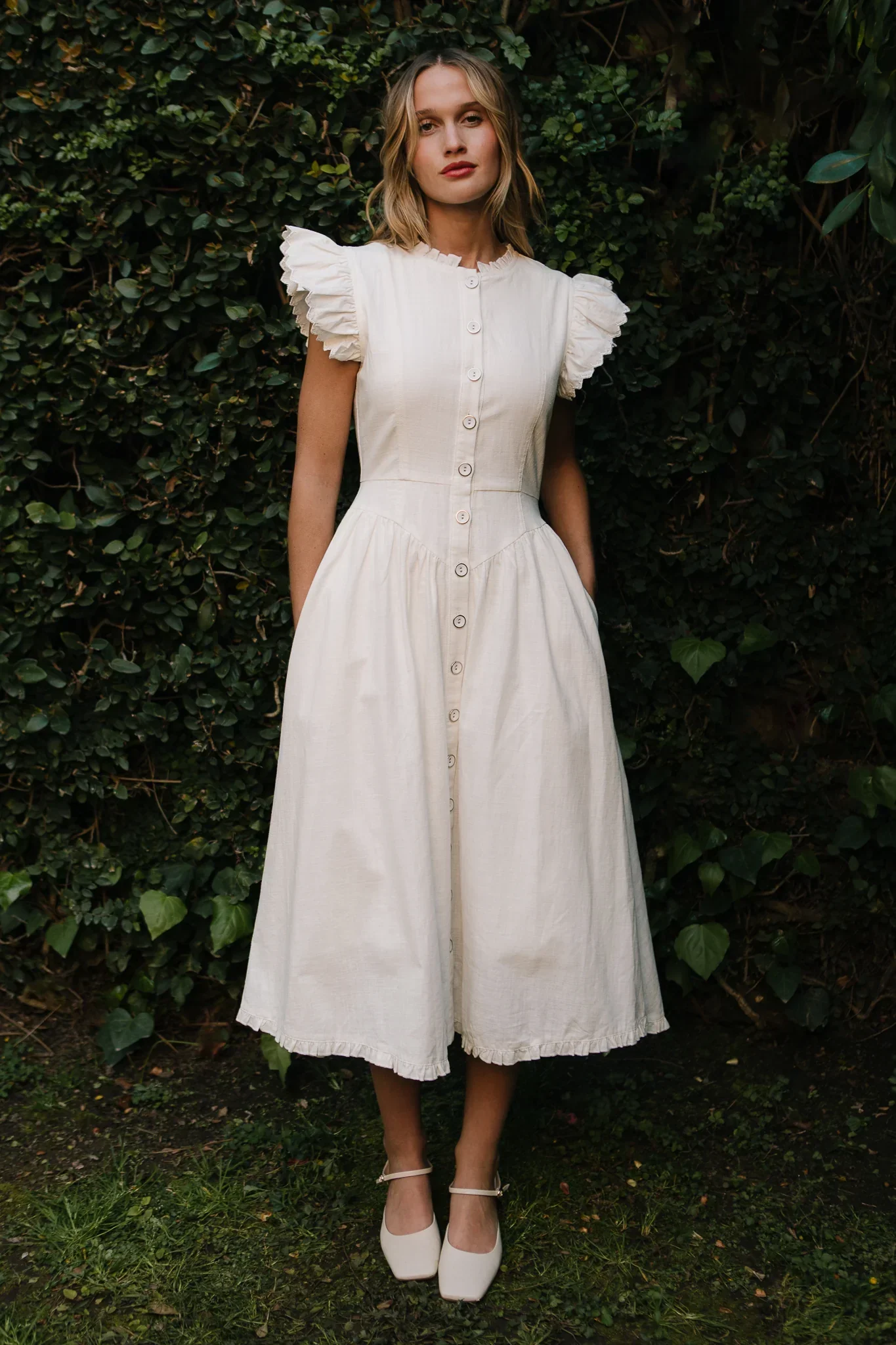 Nelly Dress in White Denim