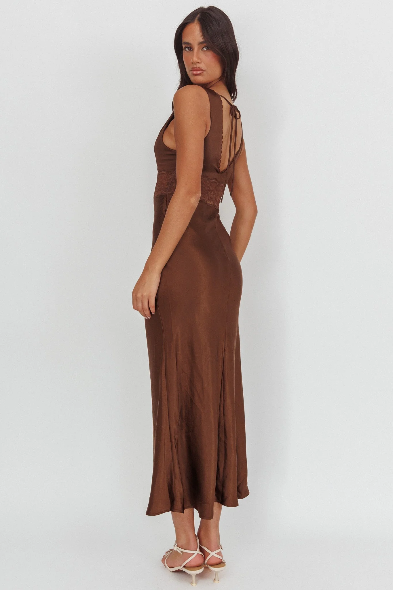So Sweet Lace Trim Maxi Dress Chocolate