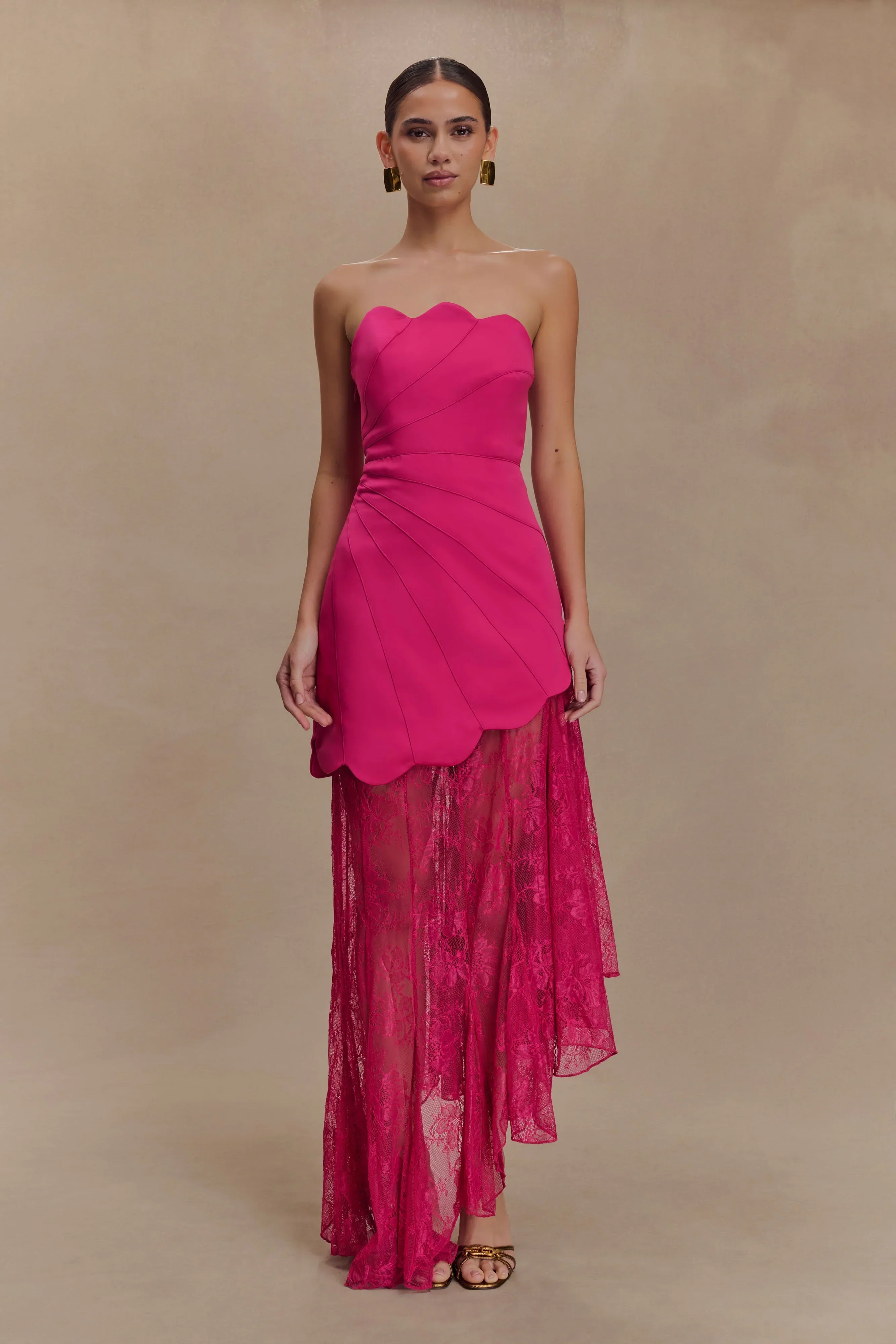 Aleena Satin And Lace Maxi Dress - Dragonfruit