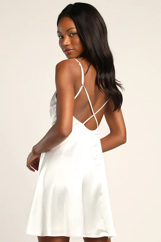 Happily Yours Ivory Satin Skater Mini Dress