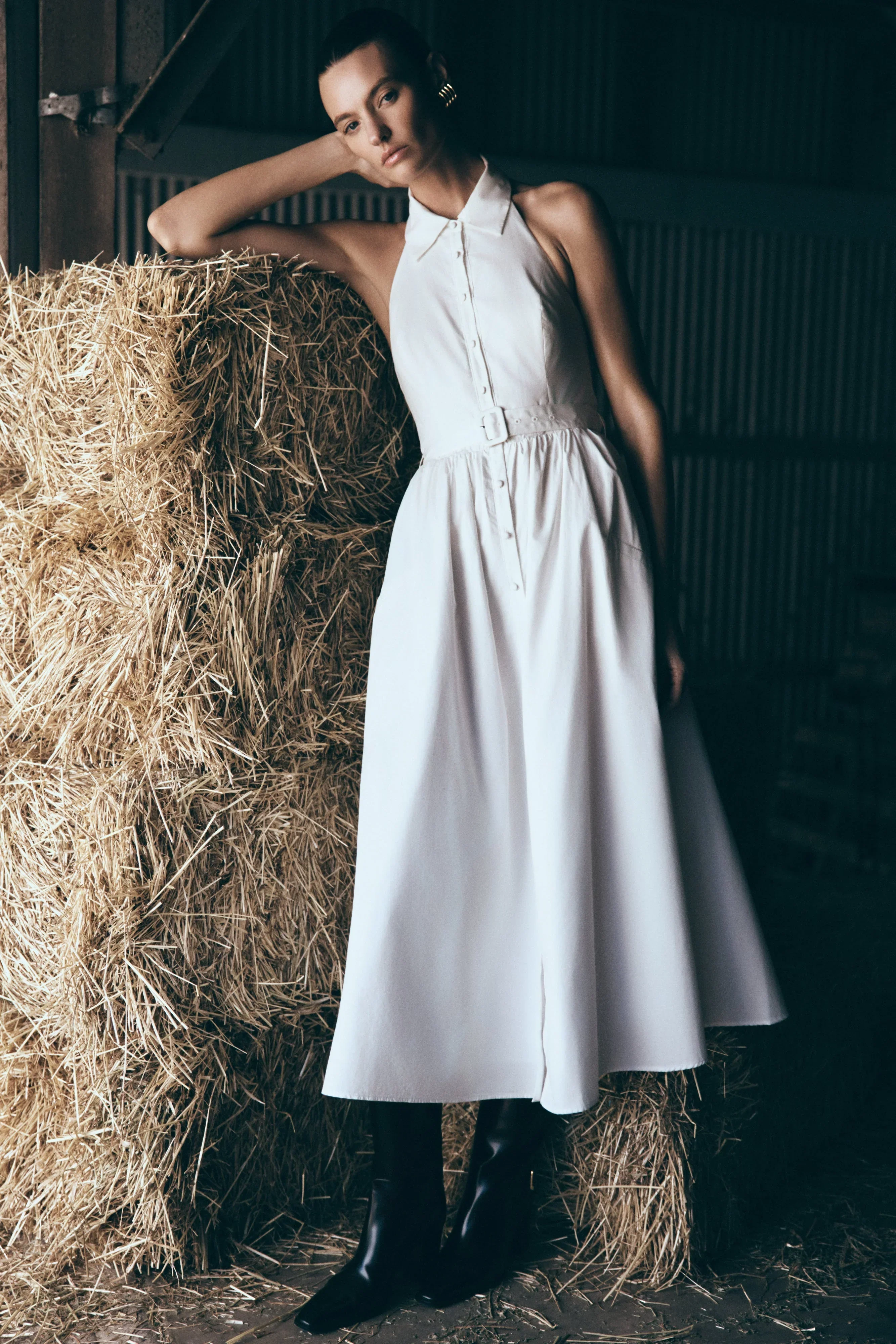 Cindy Collared Midi Dress - White