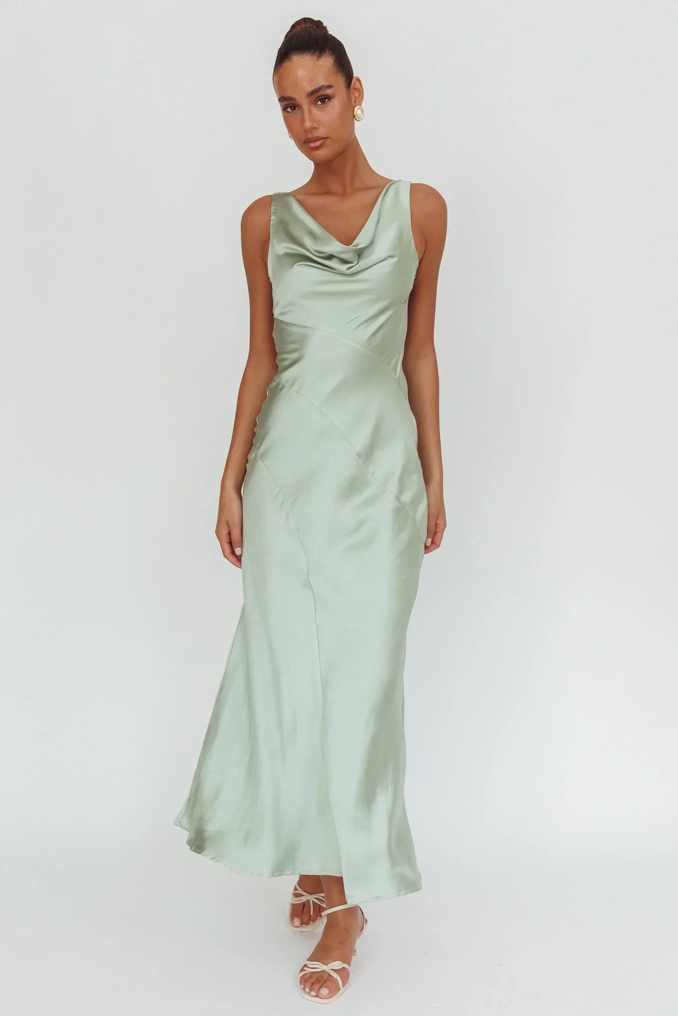 Good Intentions Cowl Neck Open Back Maxi Dress Sage