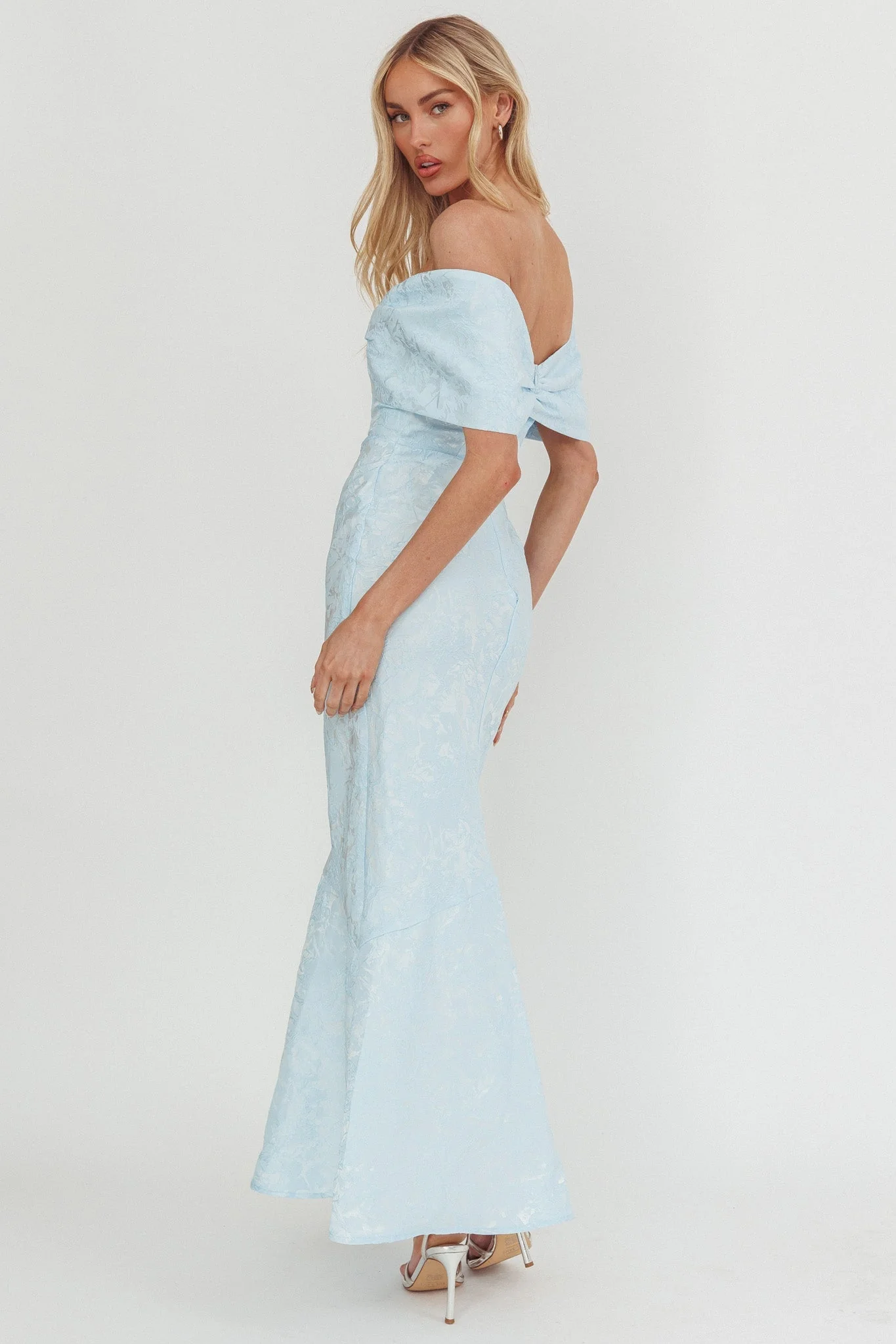 Fairytales Off-Shoulder Jacquard Maxi Dress Blue
