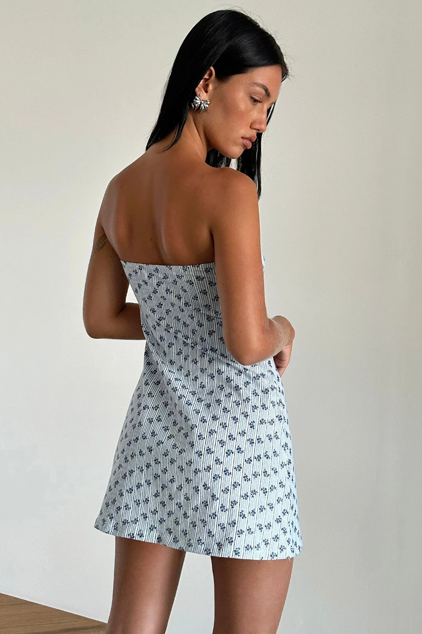 Javaya Bandeau Mini Dress Blue Stripe