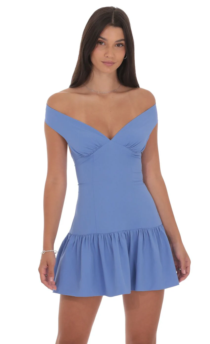 Off Shoulder Drop Waist Dress in Periwinkle