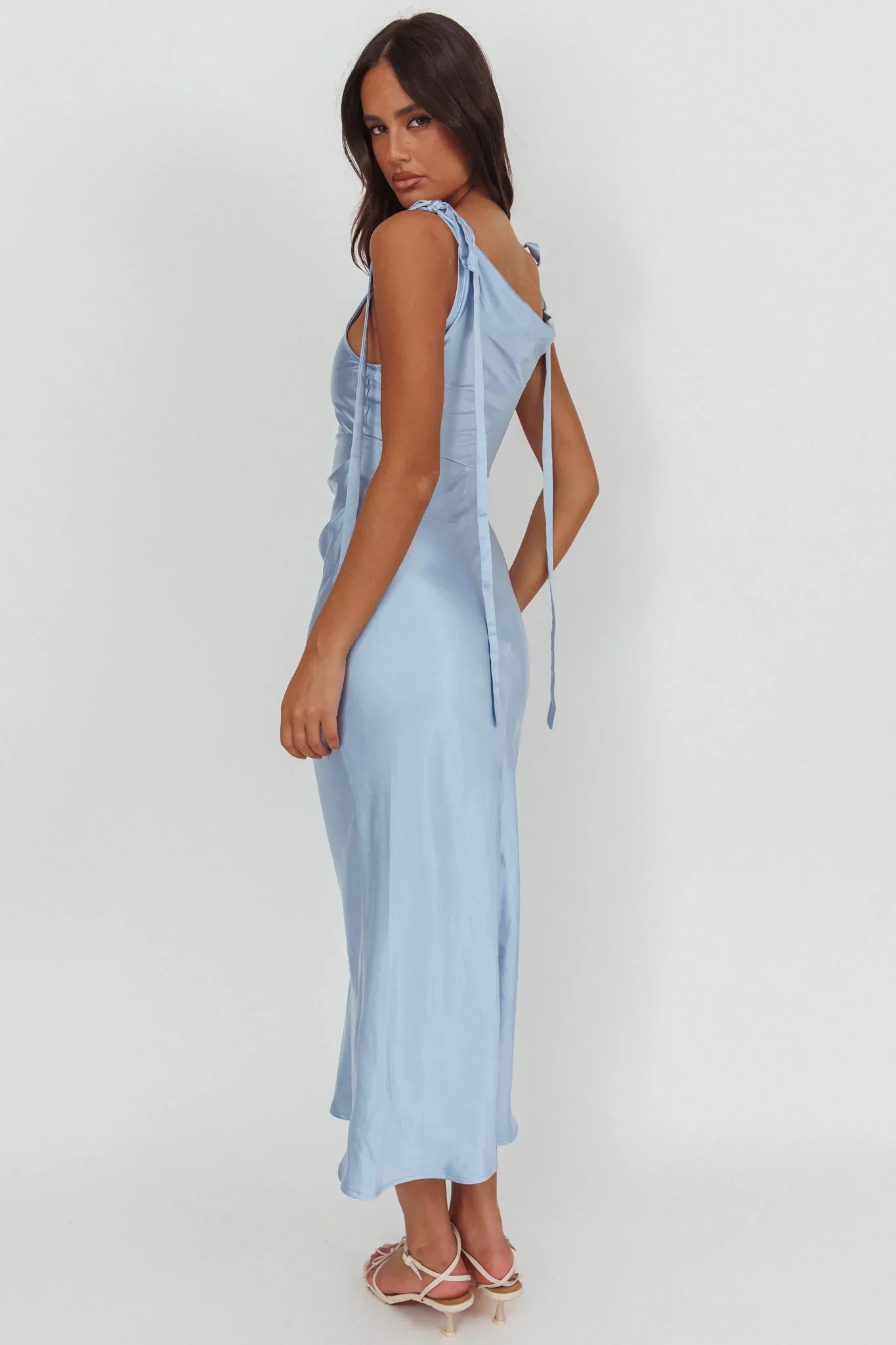 Glory Day Tied Shoulder Cowl Maxi Dress Ice Blue