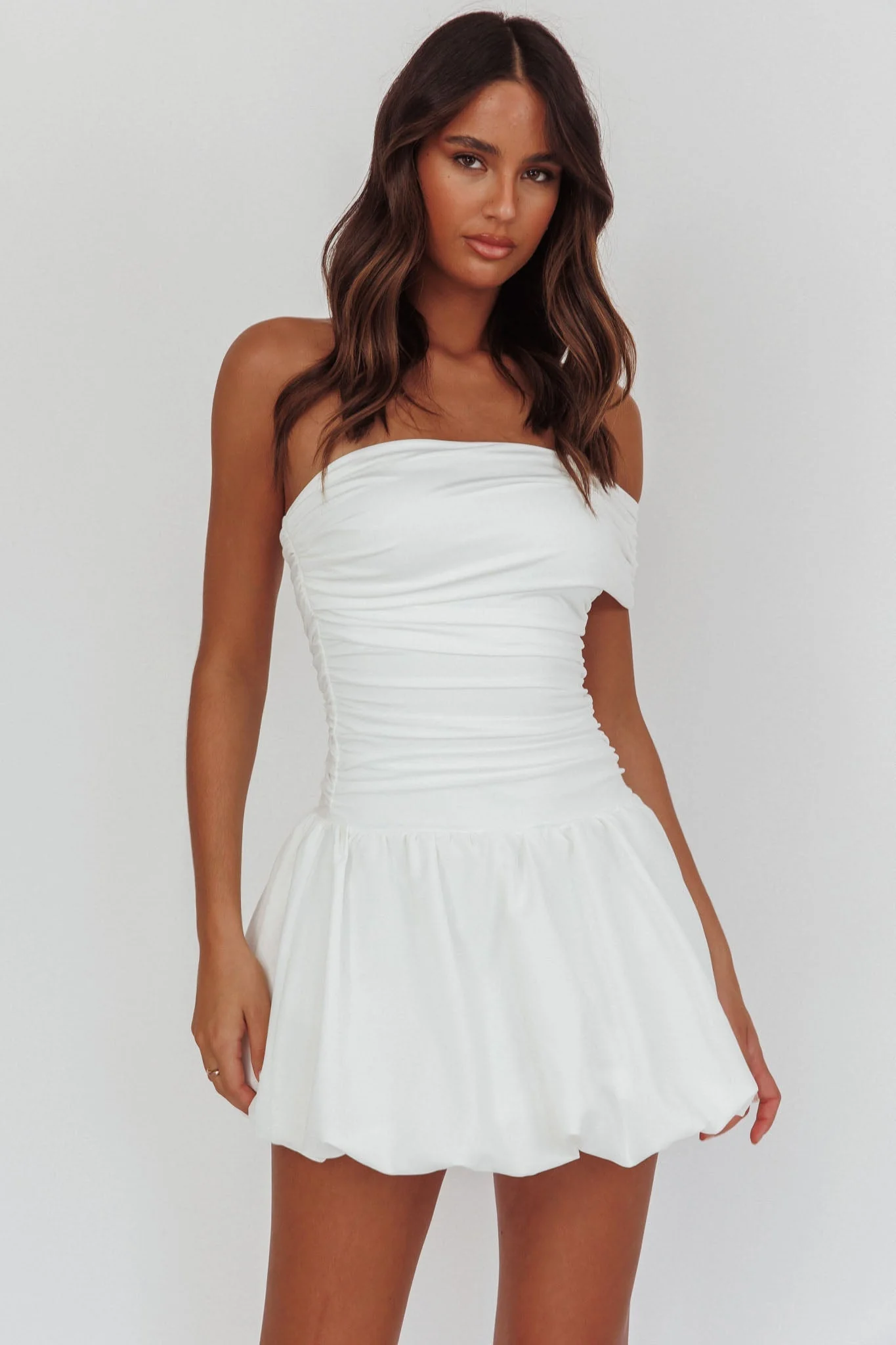 Dalayla One-Sleeve Balloon Skirt Mini Dress White