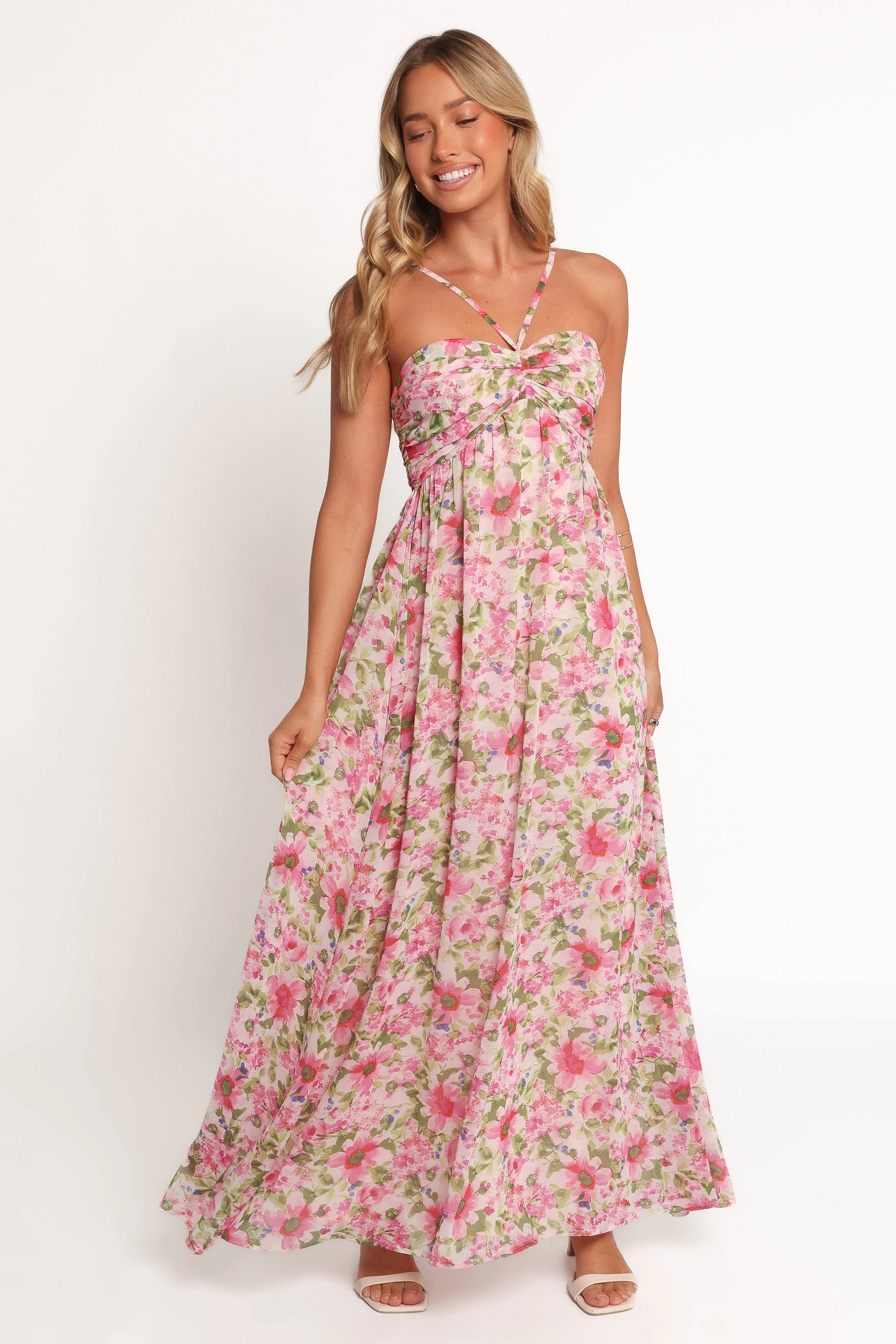 Cascade Halterneck Maxi Dress - Carmine Rose