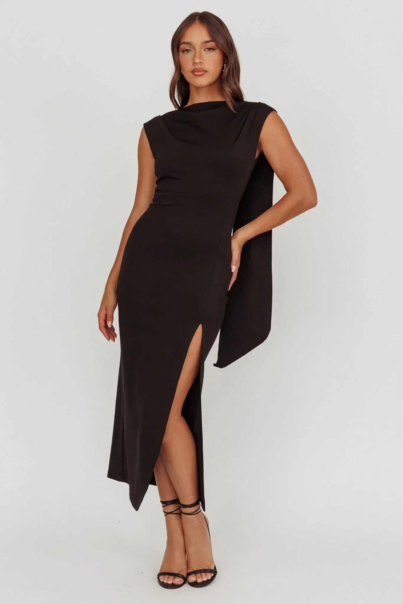 Looks Of Love Shoulder Sash Maxi Dress Black