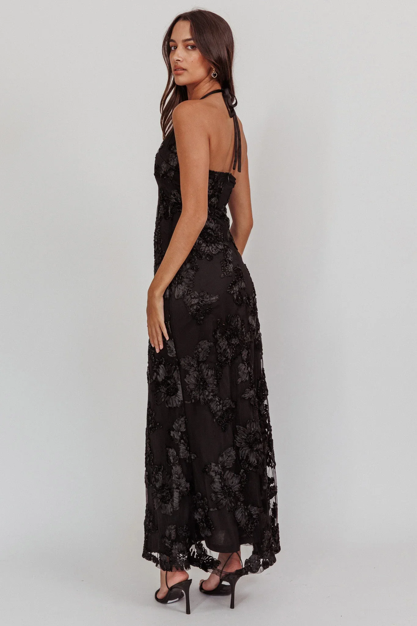 Your Affections Rosette Ribbon Embellished Maxi Dress Black