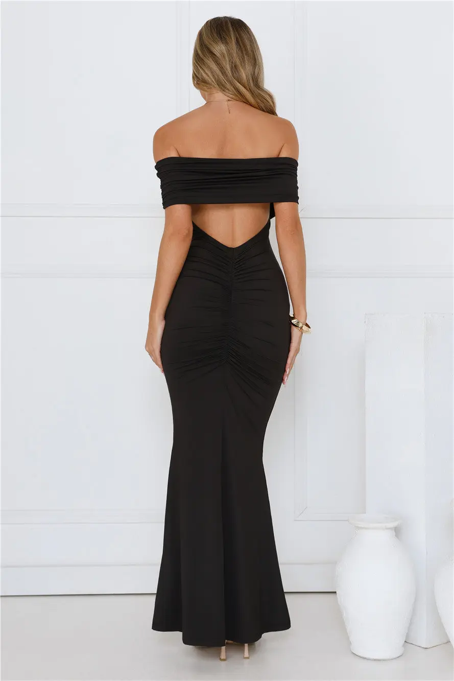 Vibe On Point Off Shoulder Maxi Dress Black