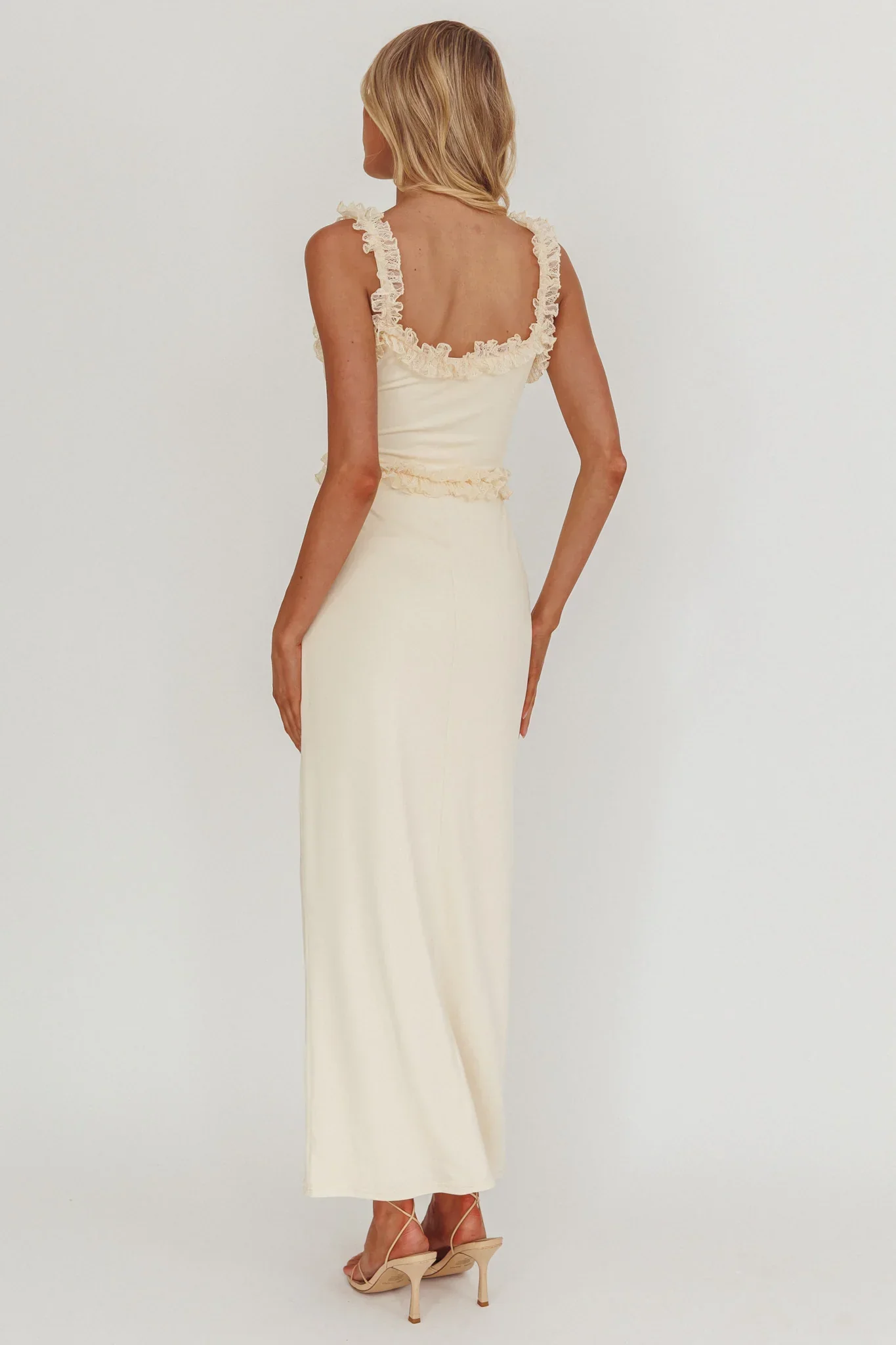 Olivera Lace Frill Trim Maxi Dress Cream