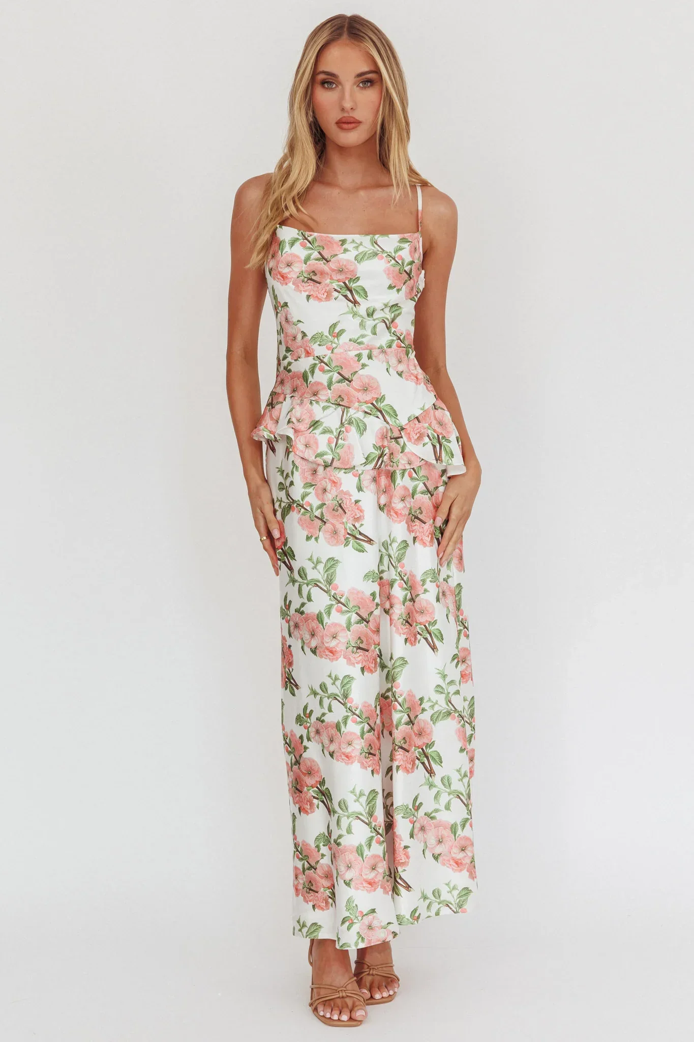 Jerica Ruffle Waist Maxi Dress Floral Blush