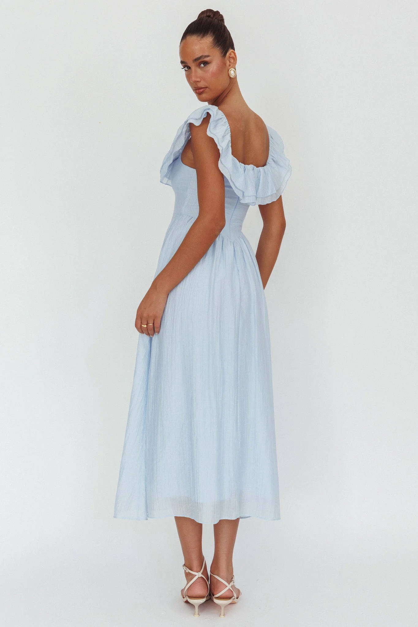 Serinah Basque Waist Off-Shoulder Maxi Dress Blue