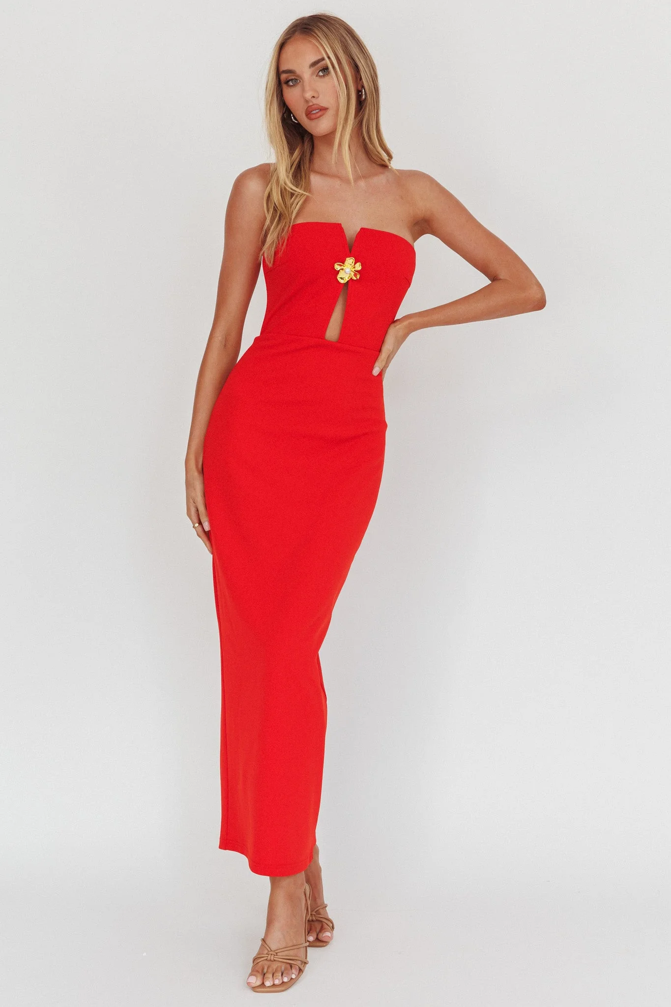 Sonrisa Strapless Cut-Out Maxi Dress Red