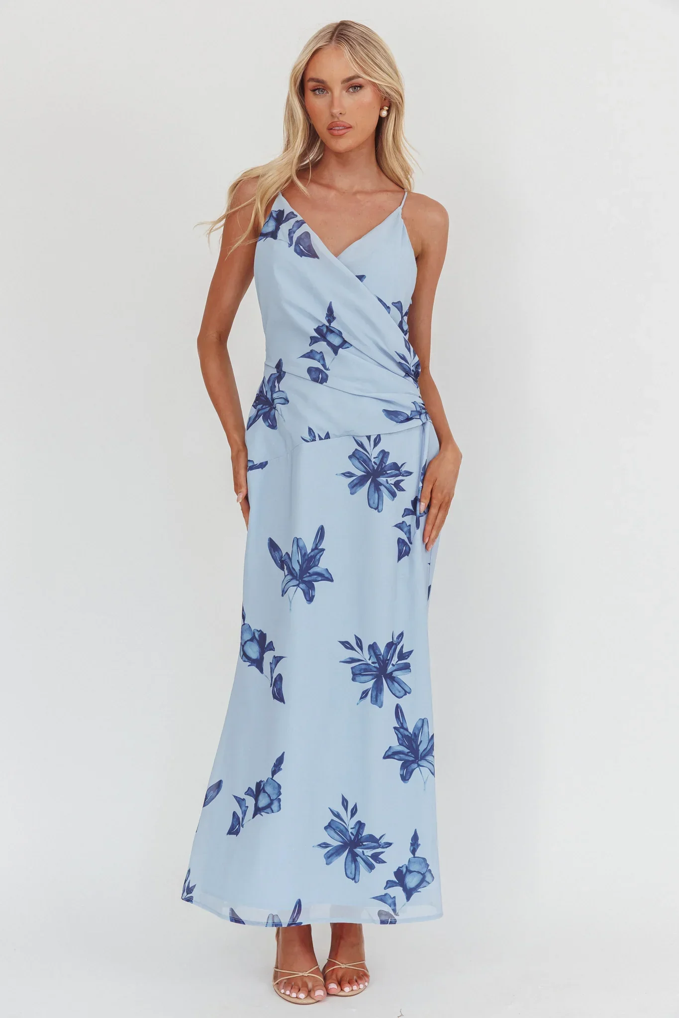 Lexxi Crossover Gathered Waist Maxi Dress Floral Blue
