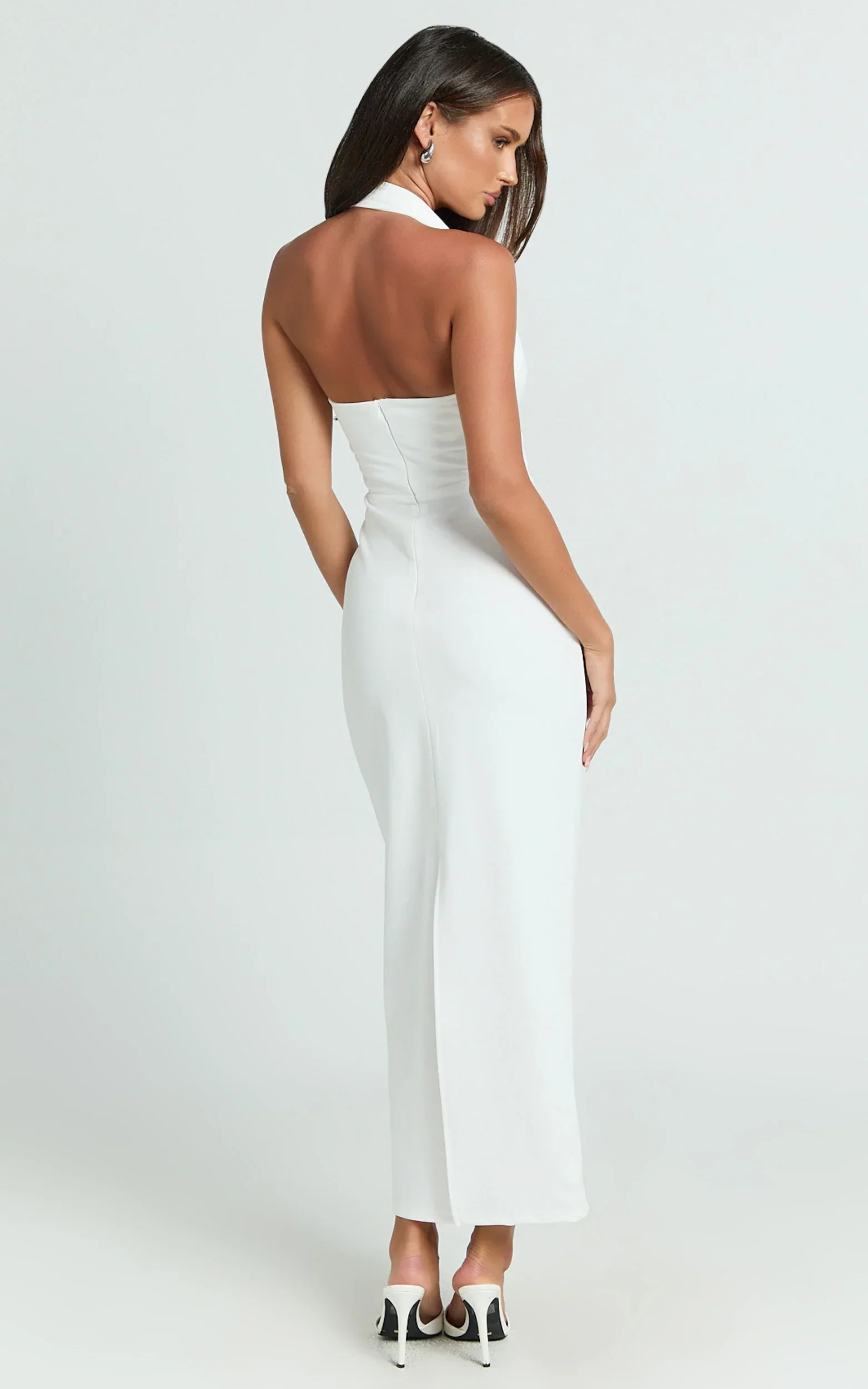 Salome Midi Dress Halter Neck Column Dress in White