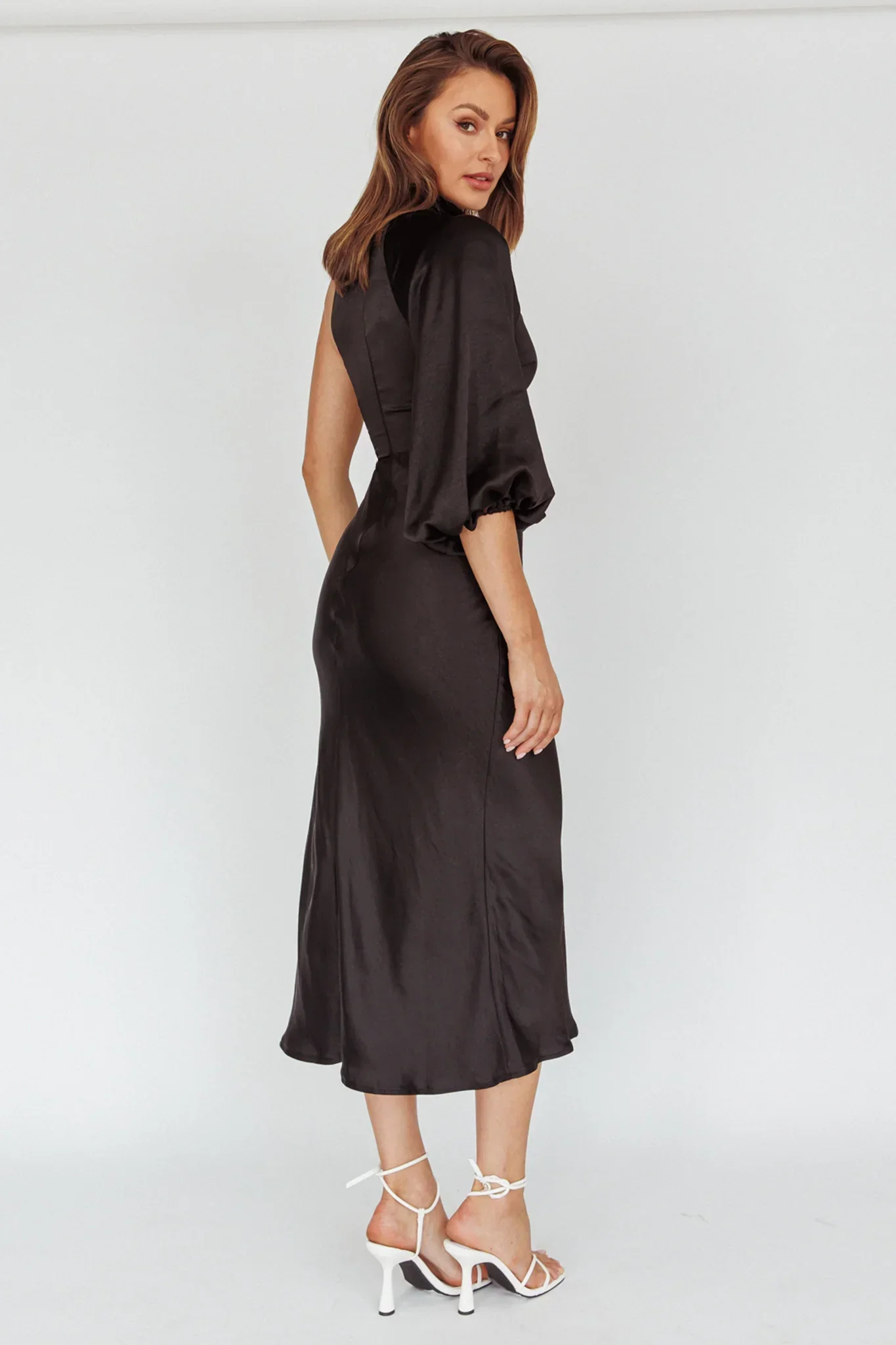 Thessaly One Sleeve Midi Dress Black