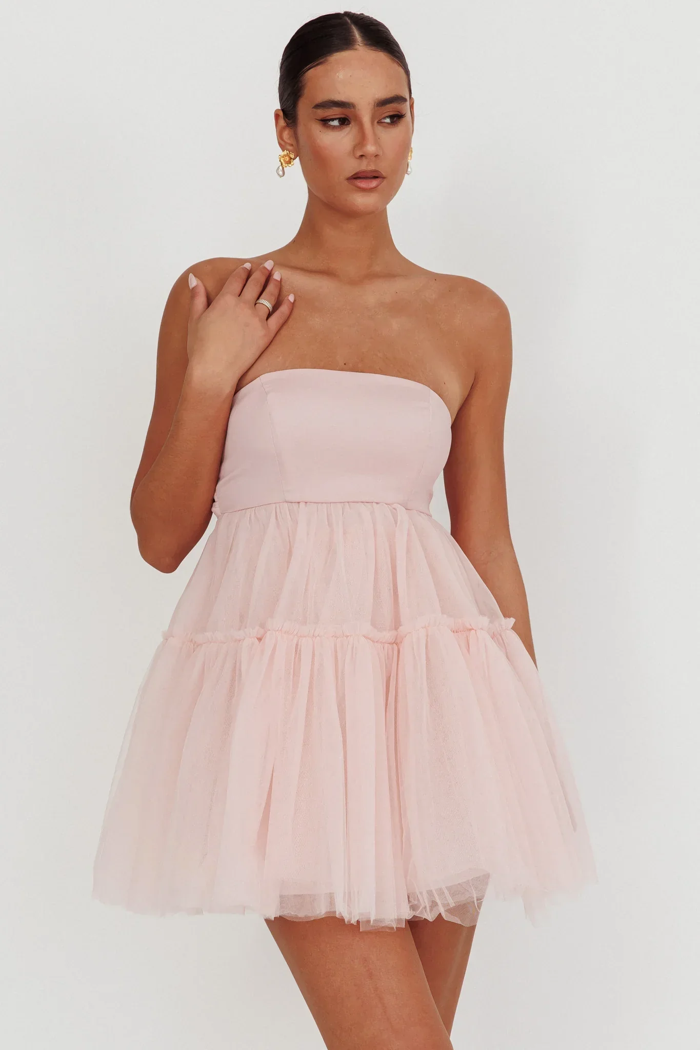 Dreamscape Strapless Tulle Mini Dress Blush