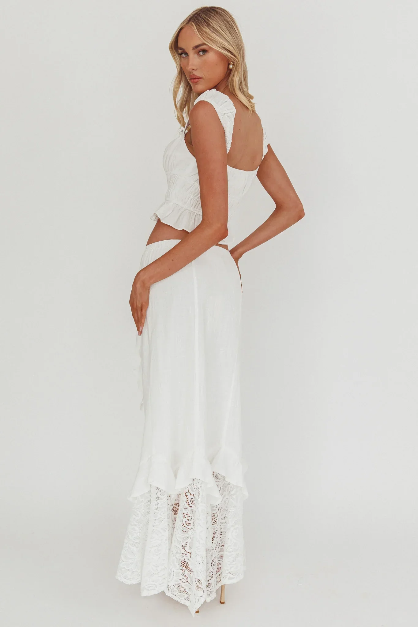 Liora Lace Hem Ruffle Maxi Skirt White