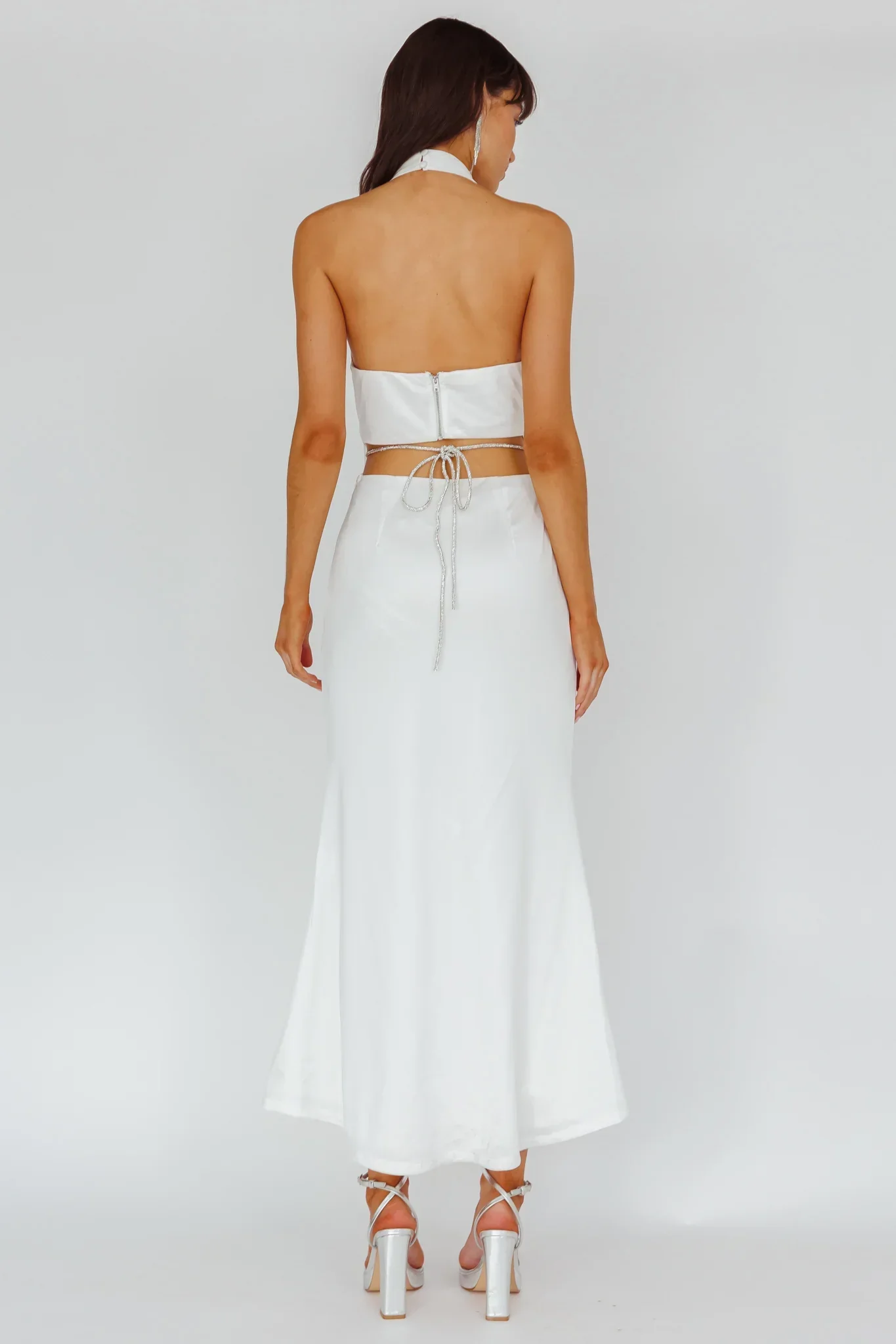 Emmi Cowl Neck Diamante Rope Dress White