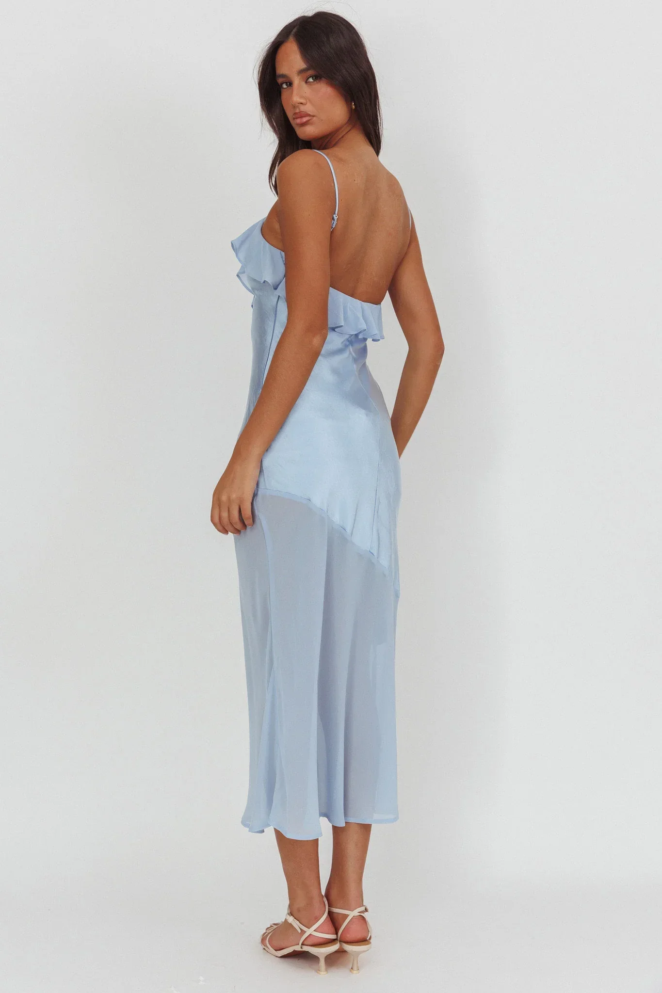 Talula Sheer Hem Ruffle Midi Dress Blue