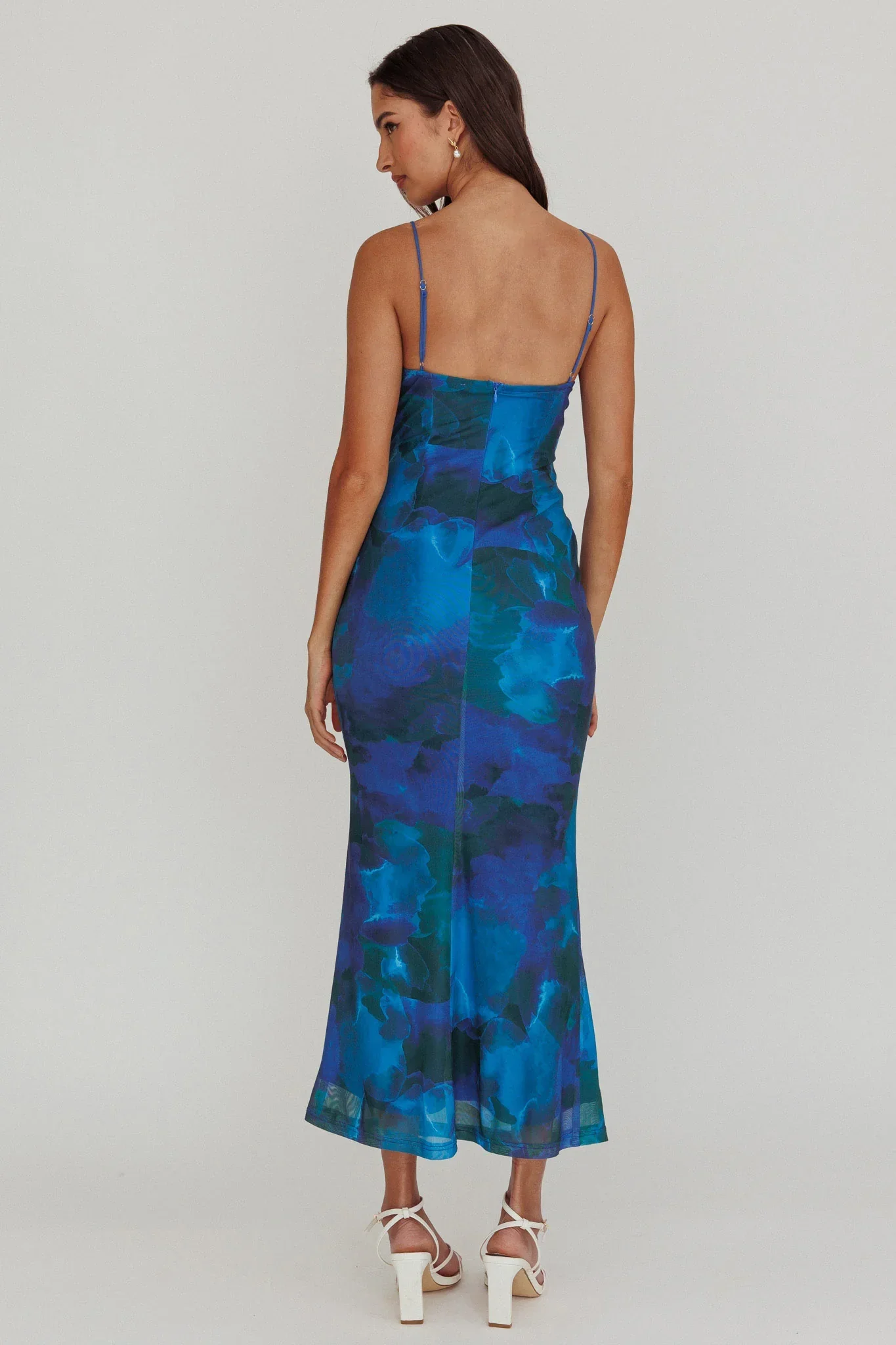 Teava Laced Waist Maxi Dress Print Blue