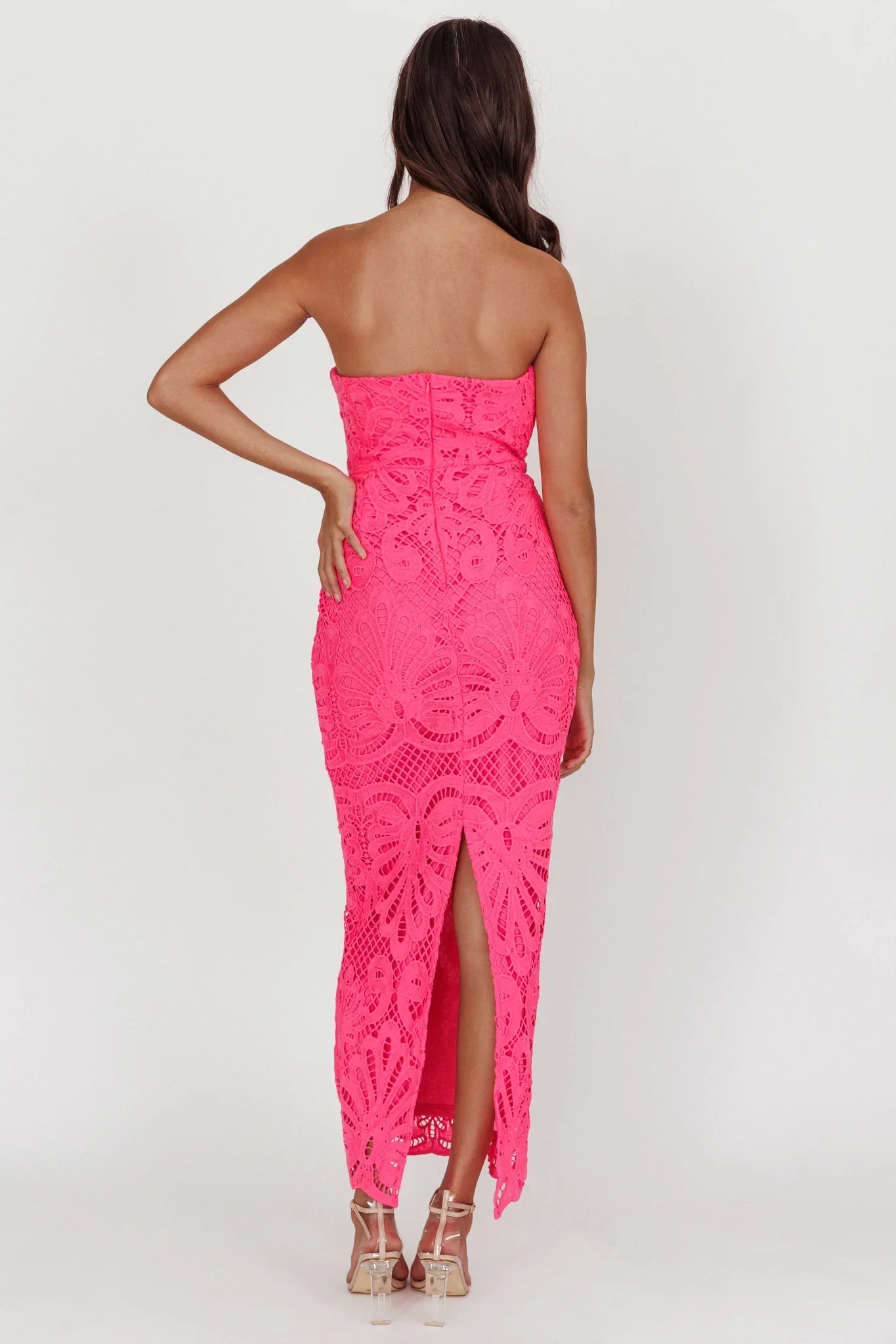 Bia Strapless Lace Embroidered Maxi Dress Hot Pink
