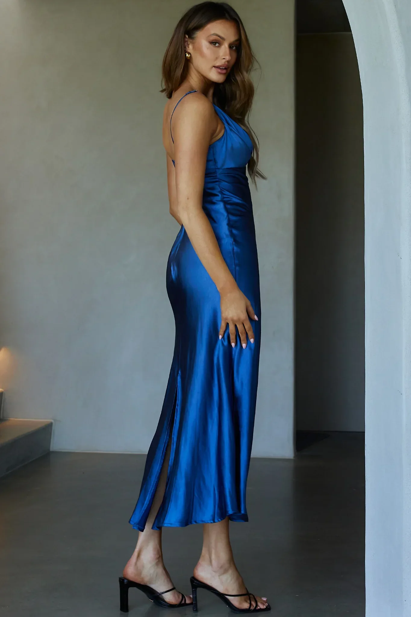 Infinity Pintuck Bust Maxi Dress Navy