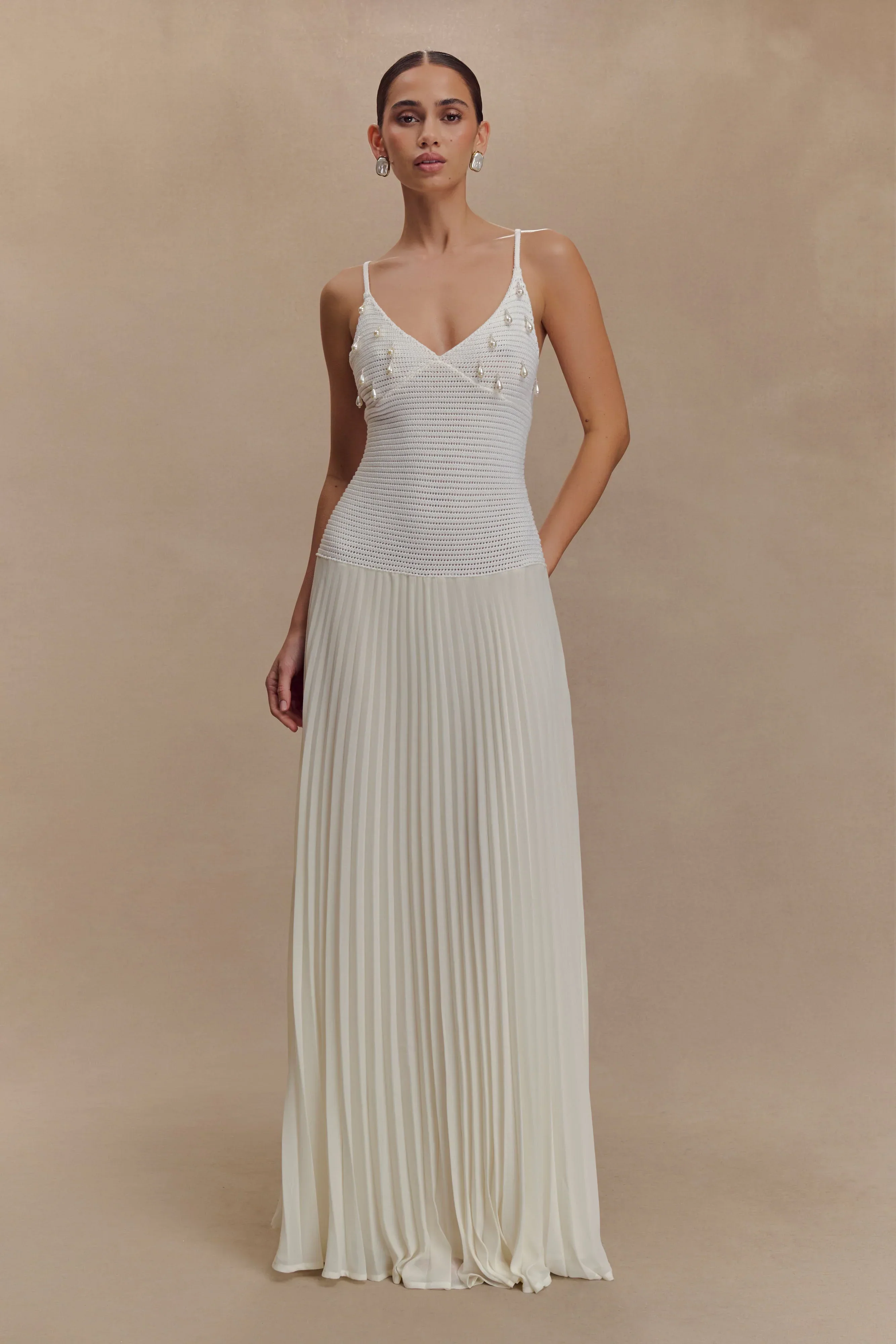 Catherine Crochet Pearl Maxi Dress - White