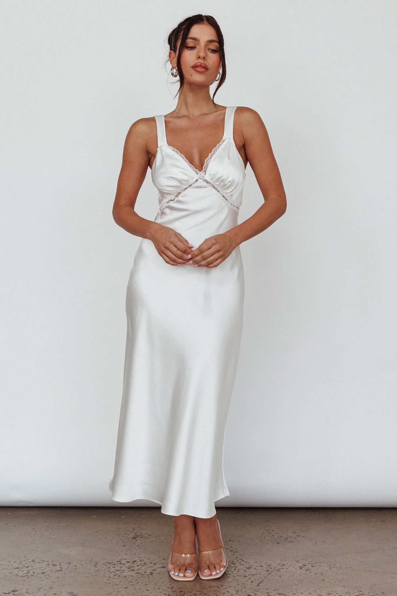 Nyah Lace Trim Midi Dress Off White