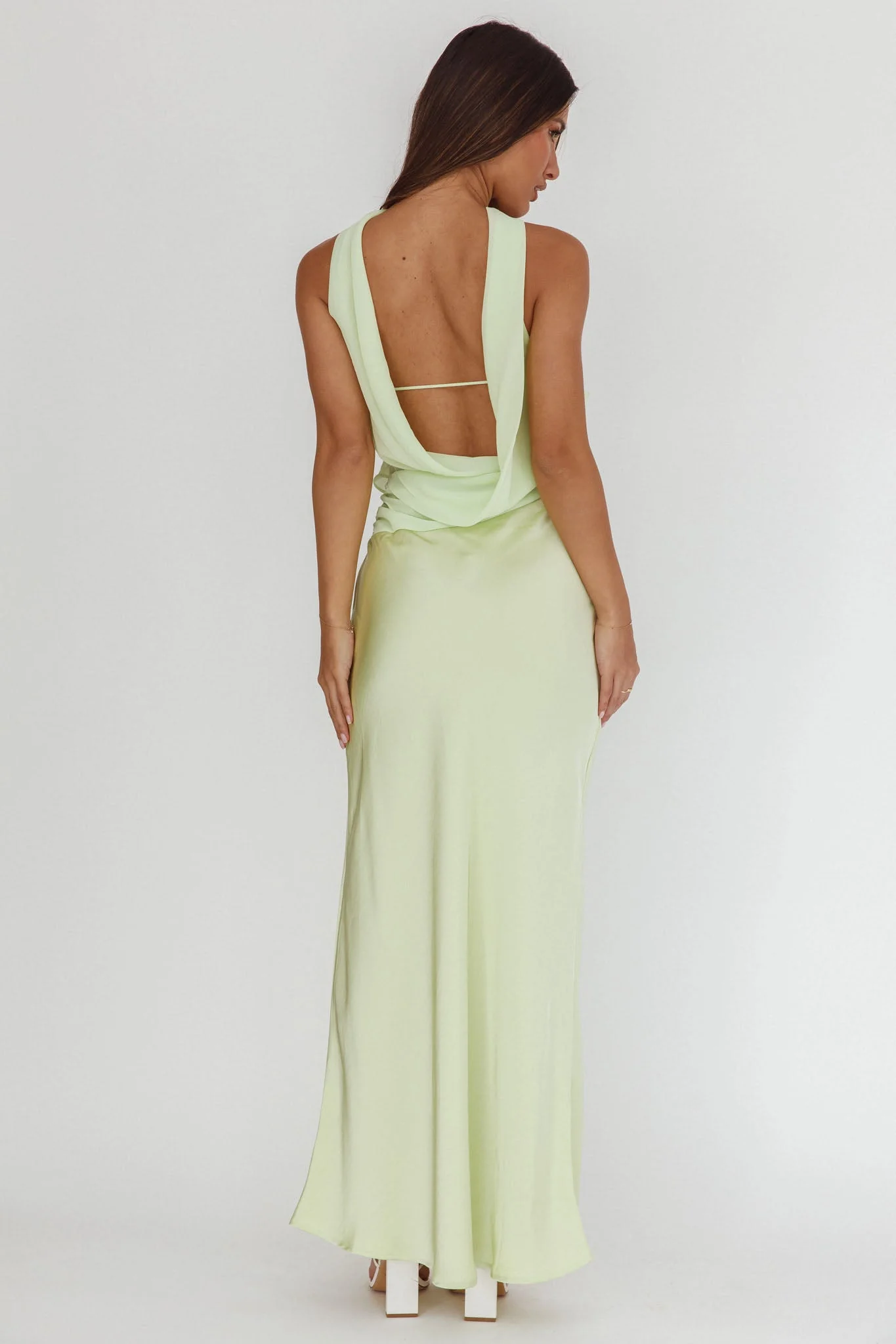 Damsel Reverse Halter Frill Trim Maxi Dress Sage