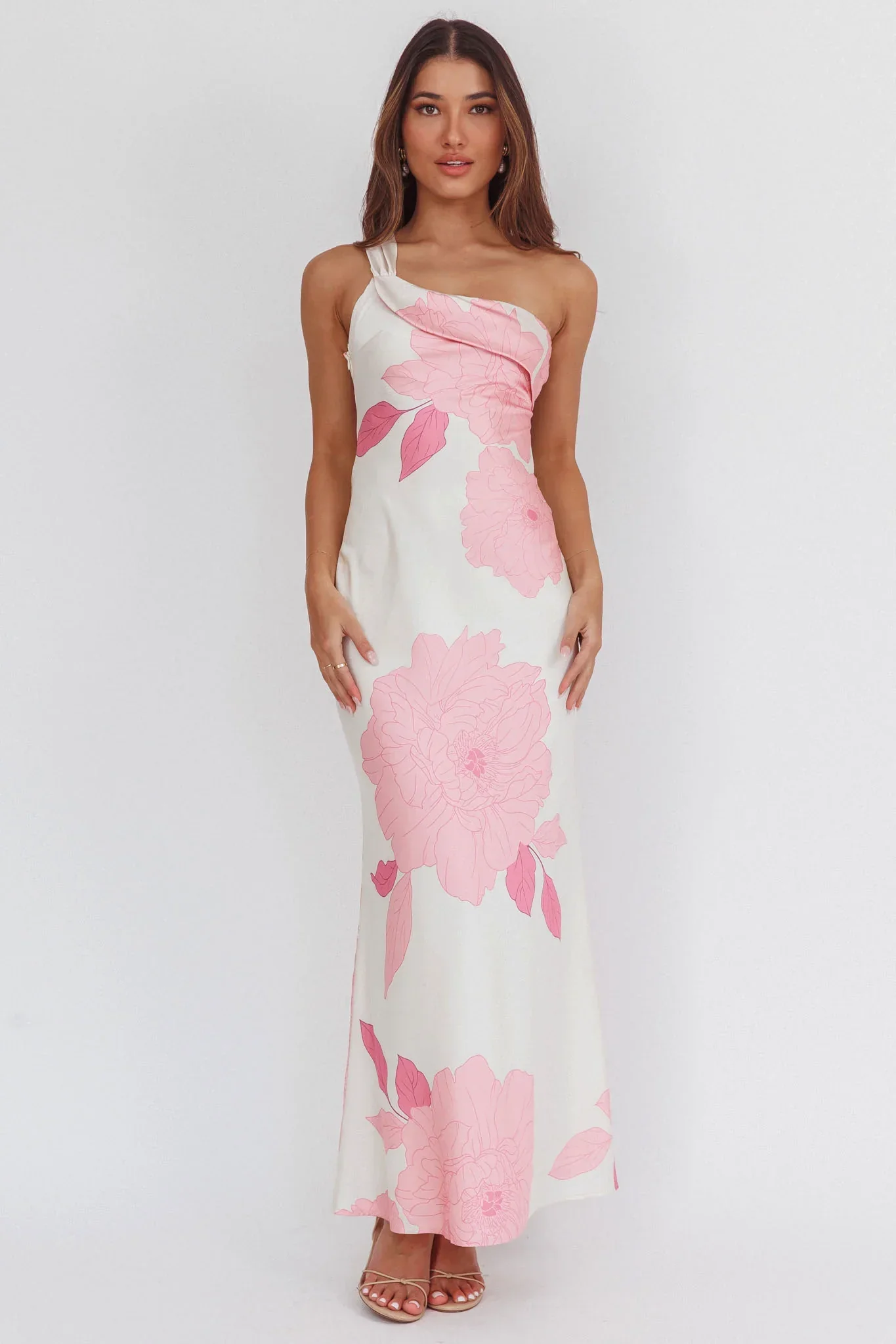 Carmel One-Shoulder Sash Maxi Dress Floral Butter
