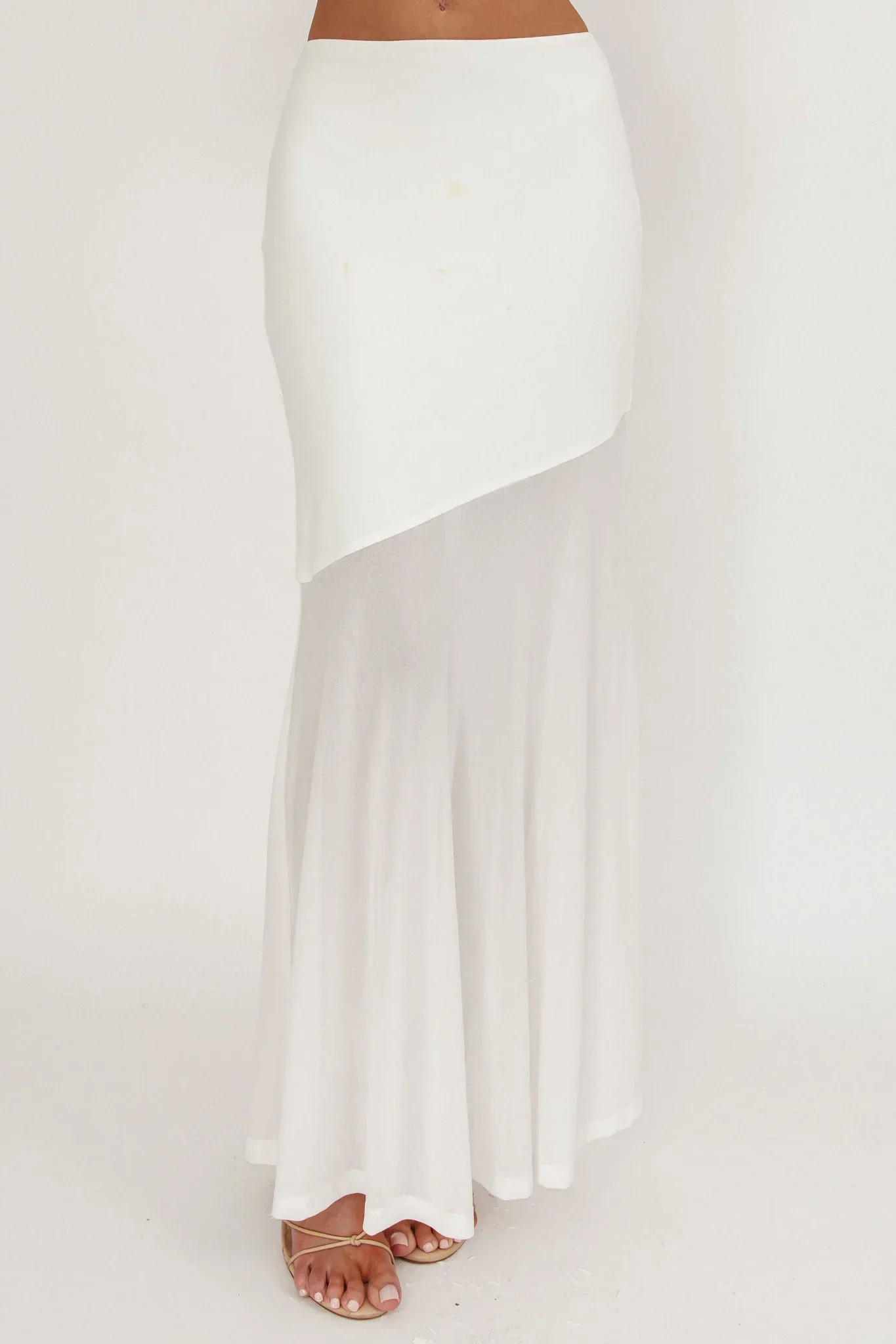 Somewhere New Half Sheer Maxi Skirt White