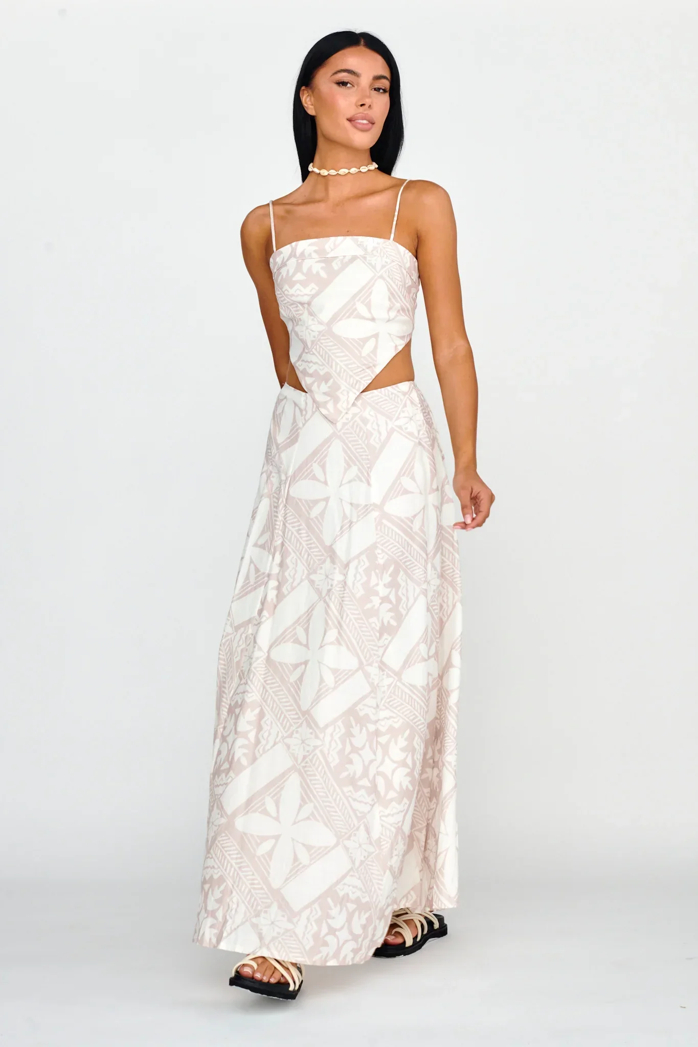 Sought After Tie Back Top Print Latte