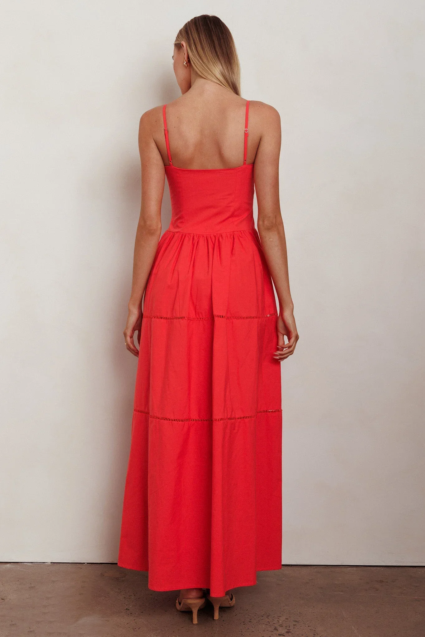 Heavenly Glow Gathered Bust A-Line Maxi Dress Red
