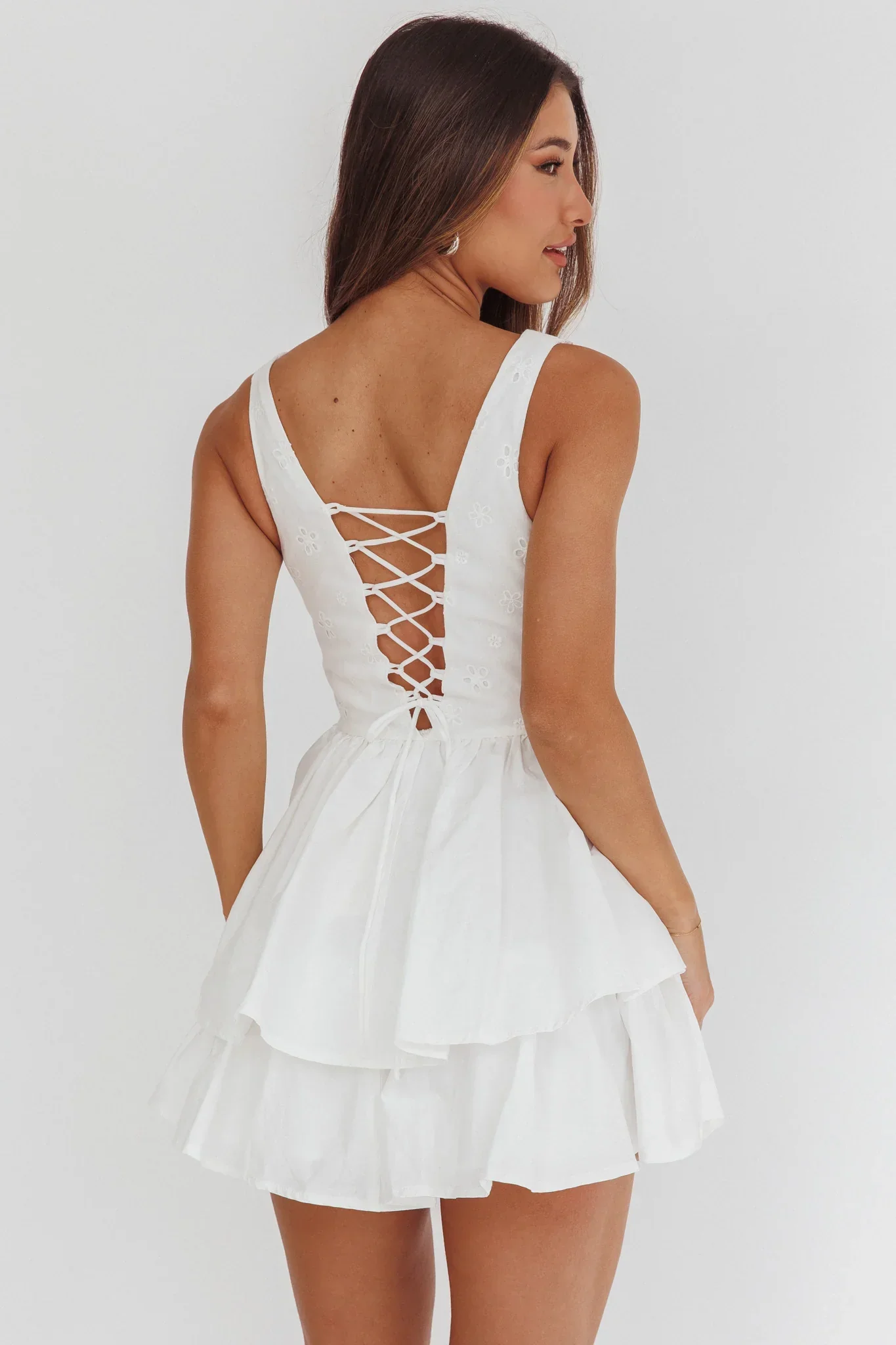 Corella Tied Bust Layered Hem Mini Dress White