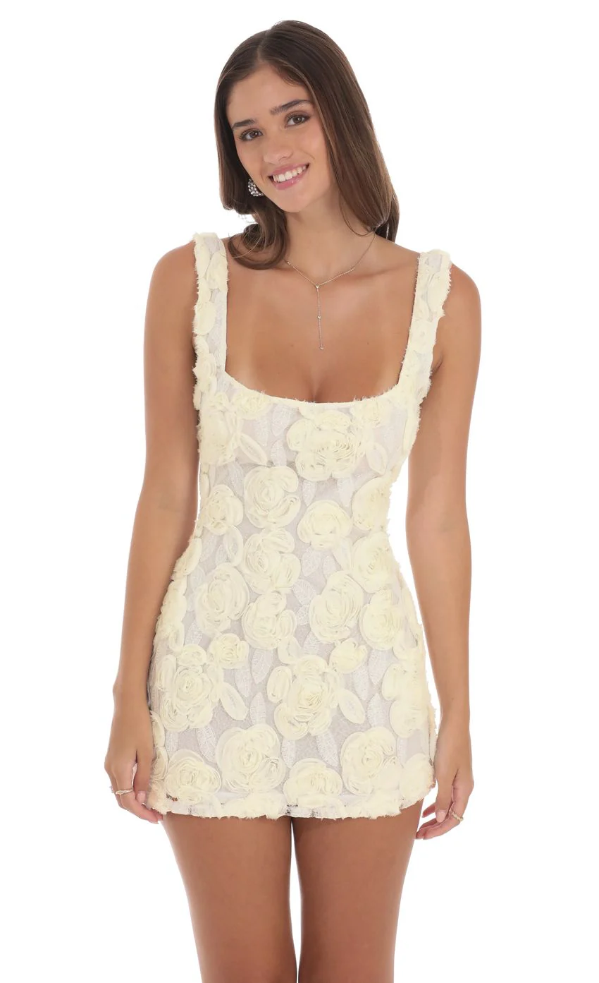 Textured Floral Bodycon Dress in Ivory