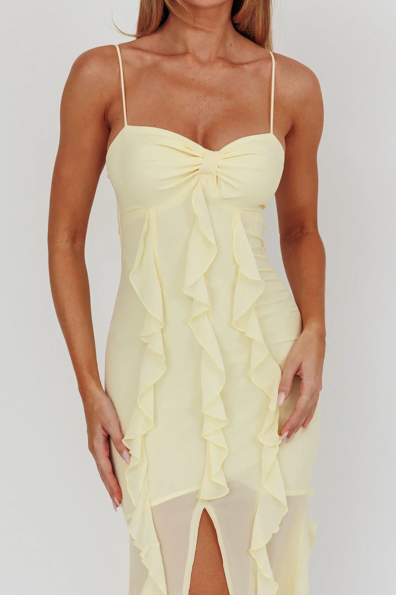 Frannie Vertical Ruffle Maxi Dress Lemon