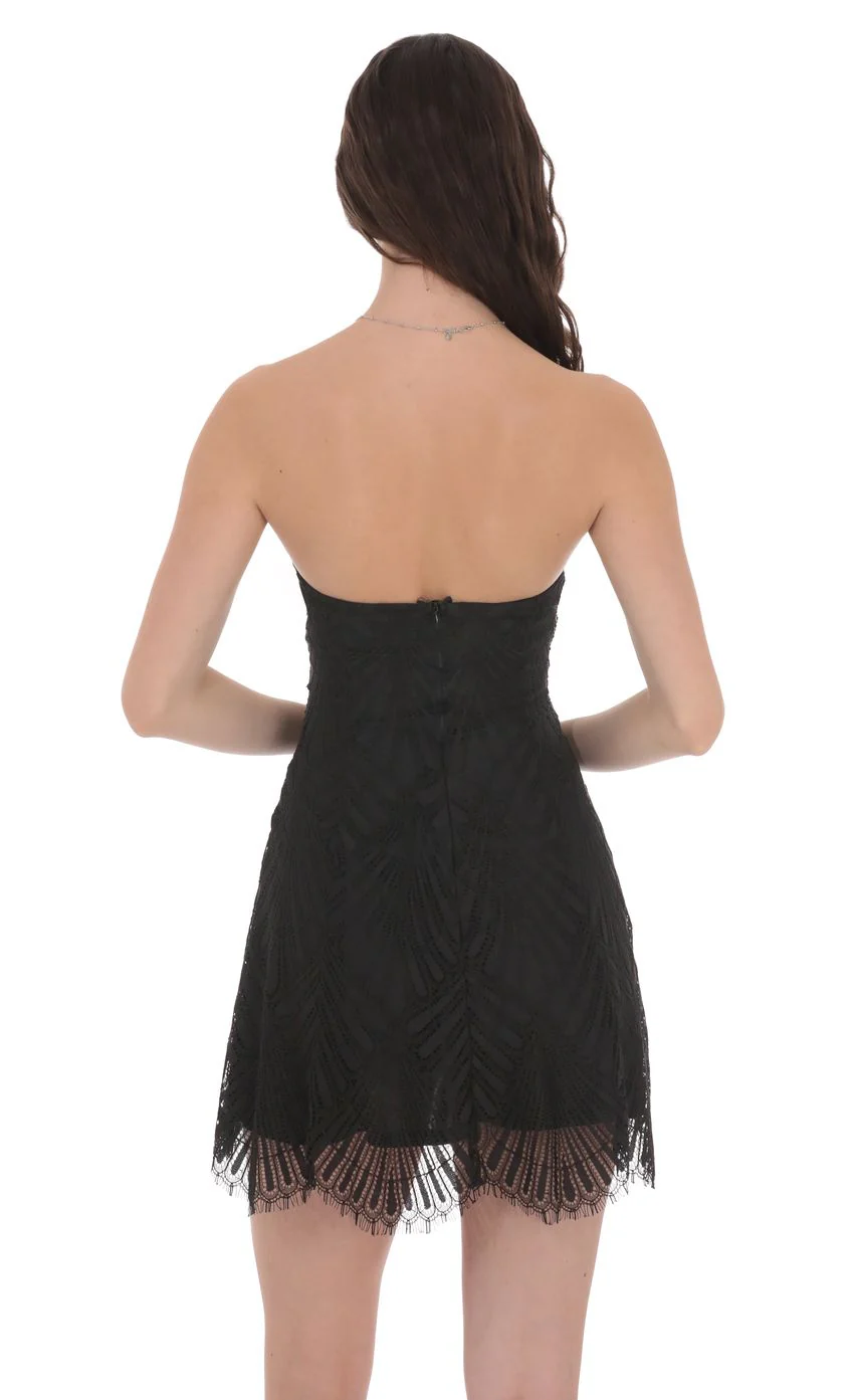 Strapless Lace Hem Dress in Black