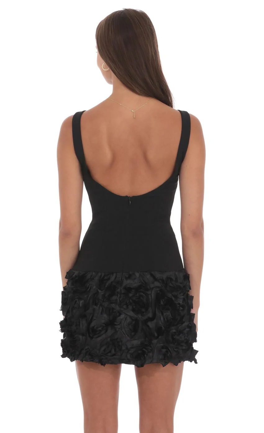 Rosette Bodycon Dress in Black