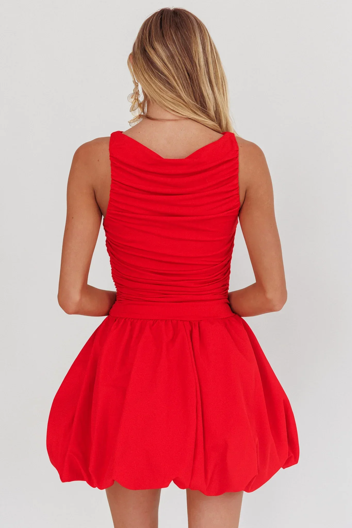 Dalayla Sleeveless Balloon Skirt Mini Dress Red