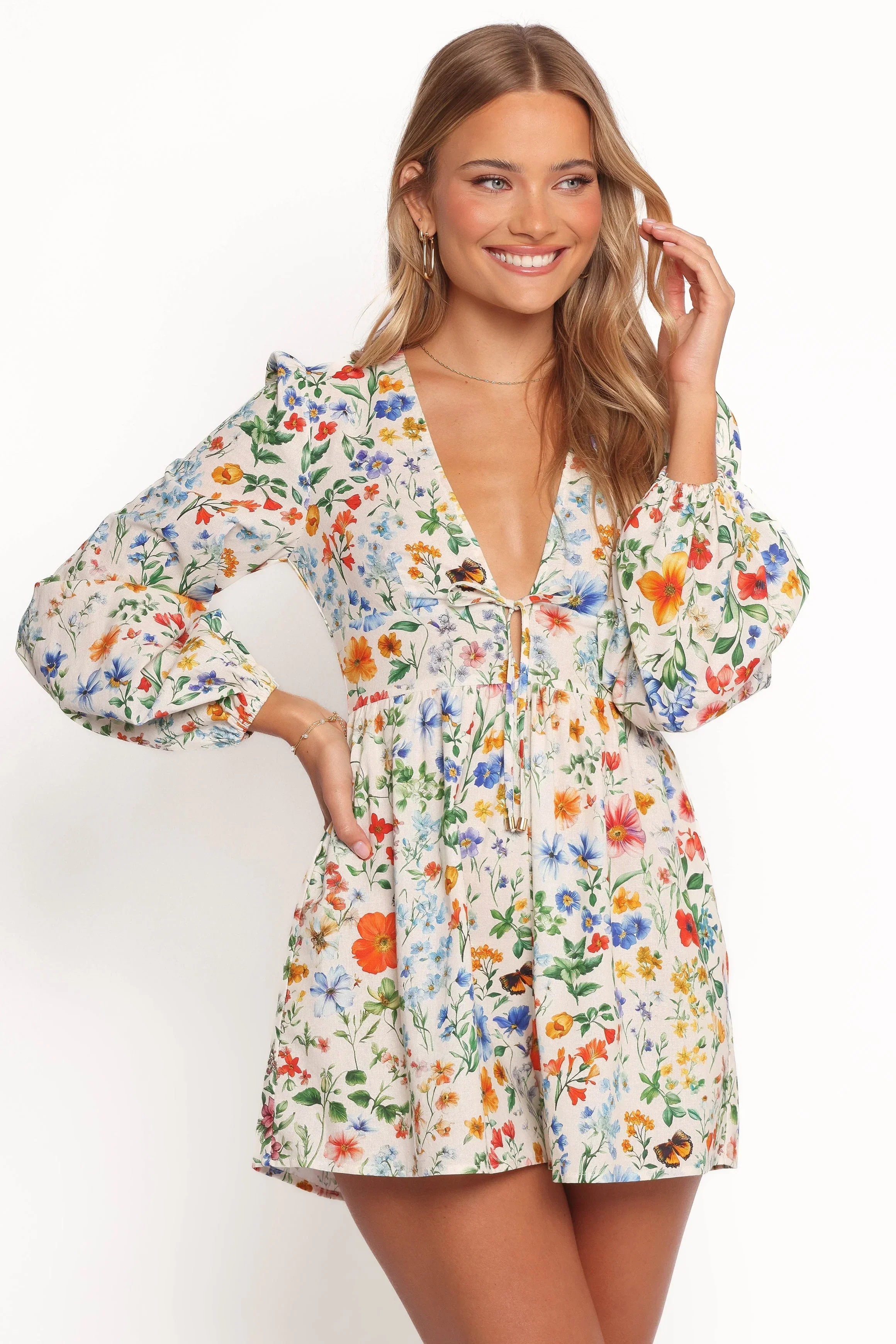 Irisa Long Sleeve Romper - Garden Floral