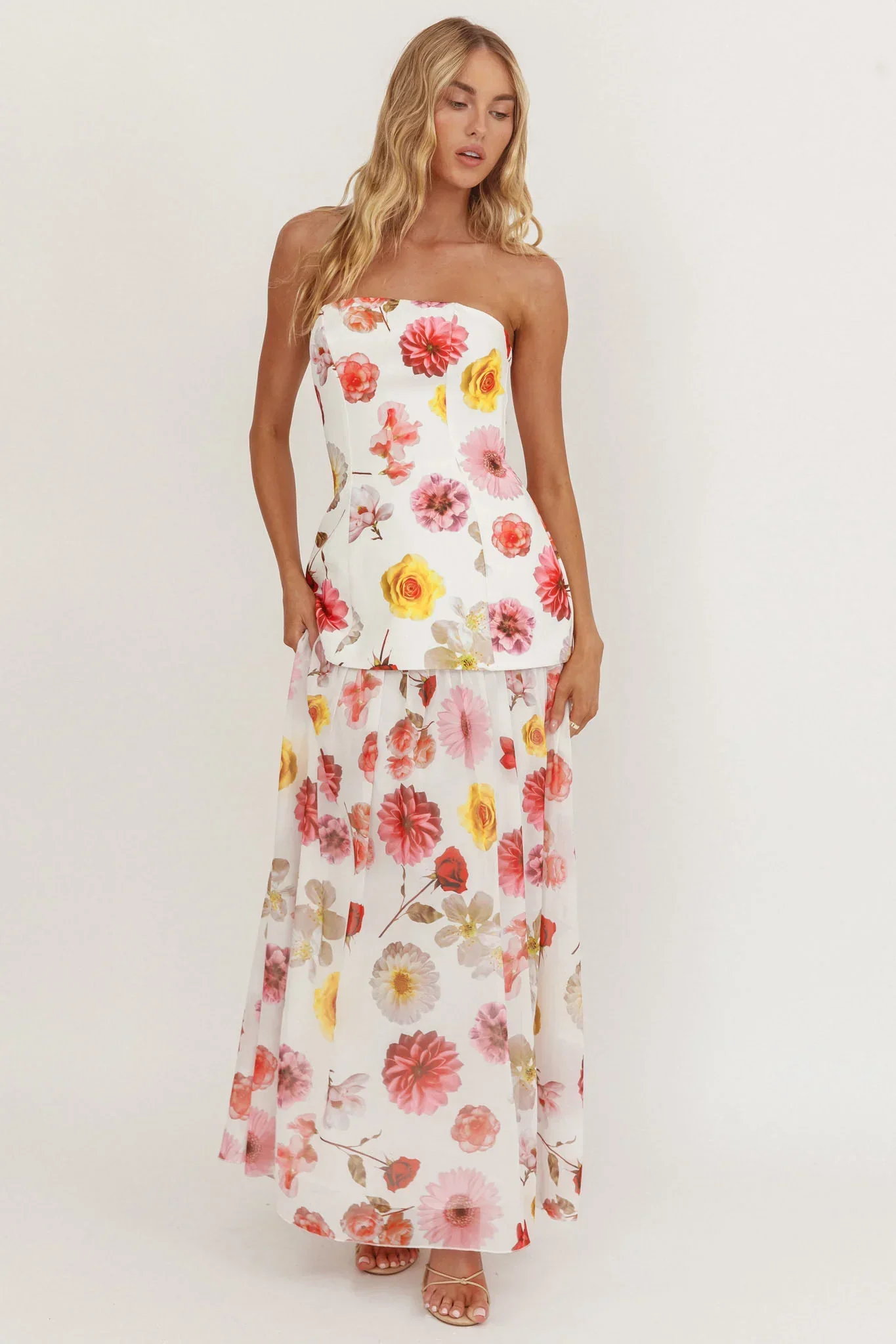 Wilma Flowy Hem Strapless Maxi Dress Floral